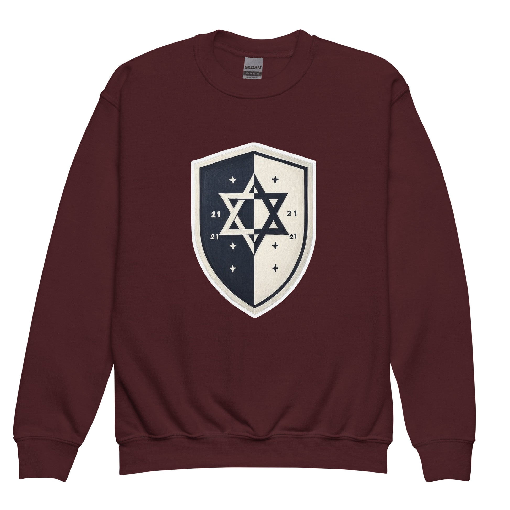 Black and White Shield Youth Crew Neck Sweatshirt - American Zionist