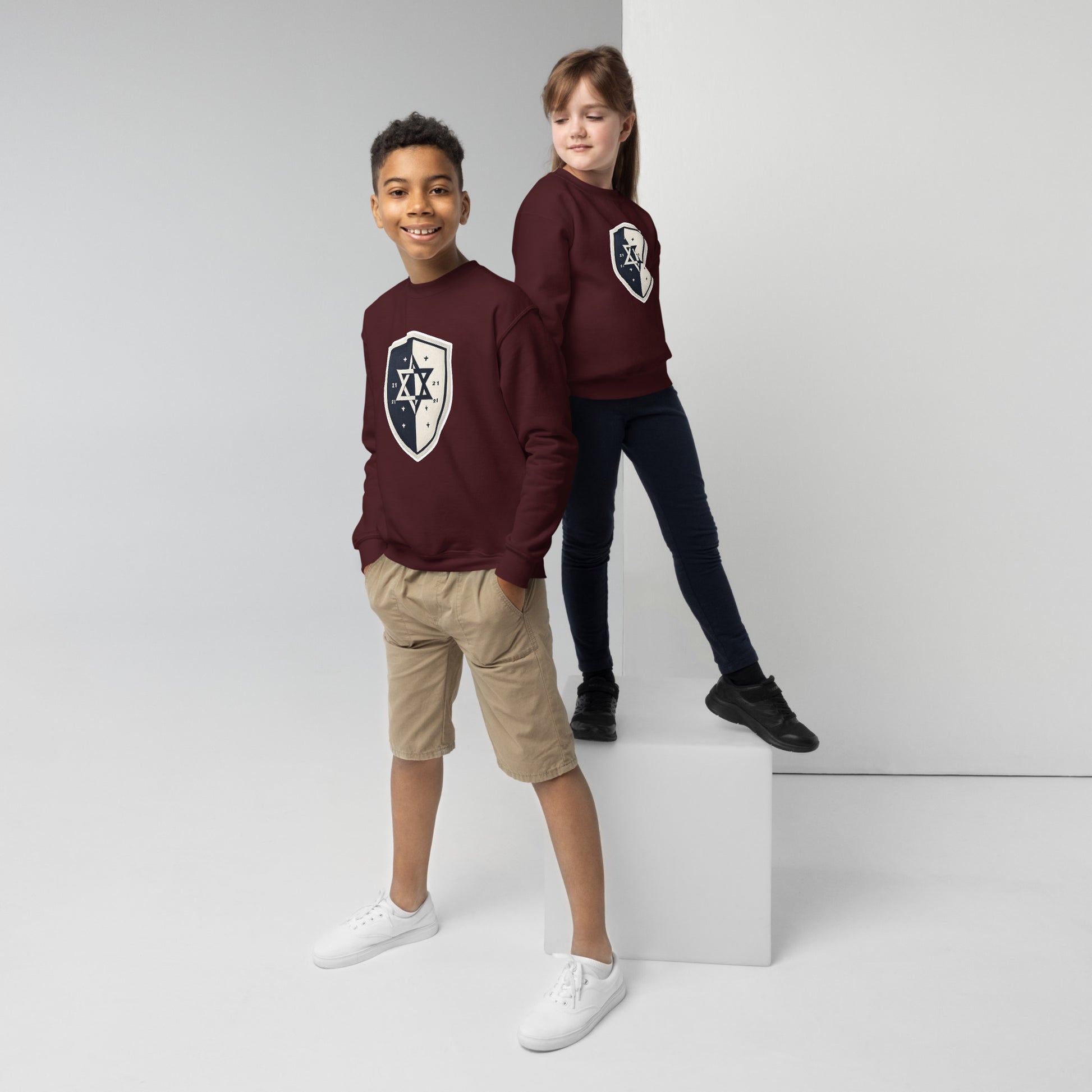 Black and White Shield Youth Crew Neck Sweatshirt - American Zionist