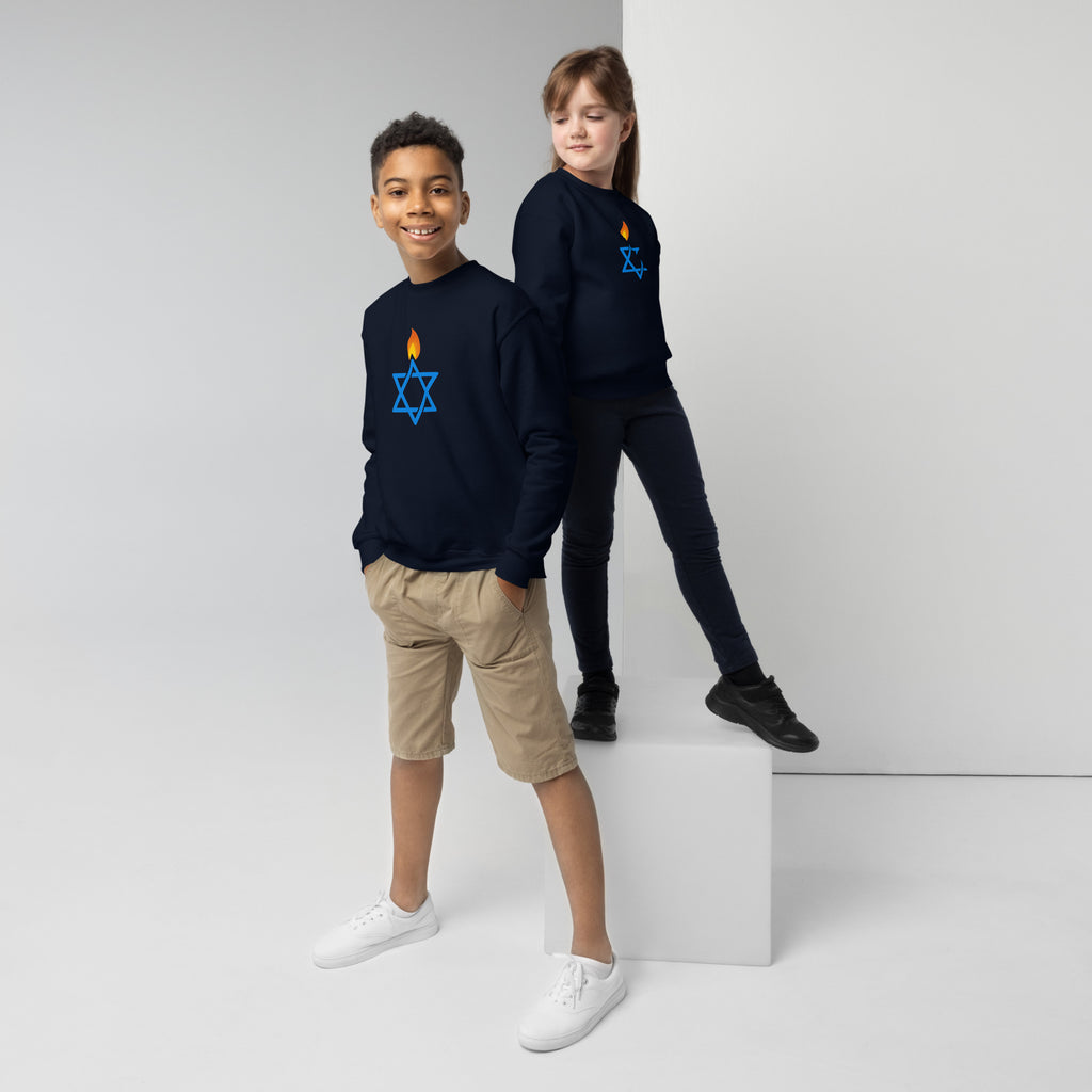 Fire Stars Of David Youth Crew Neck Sweatshirt - American Zionist