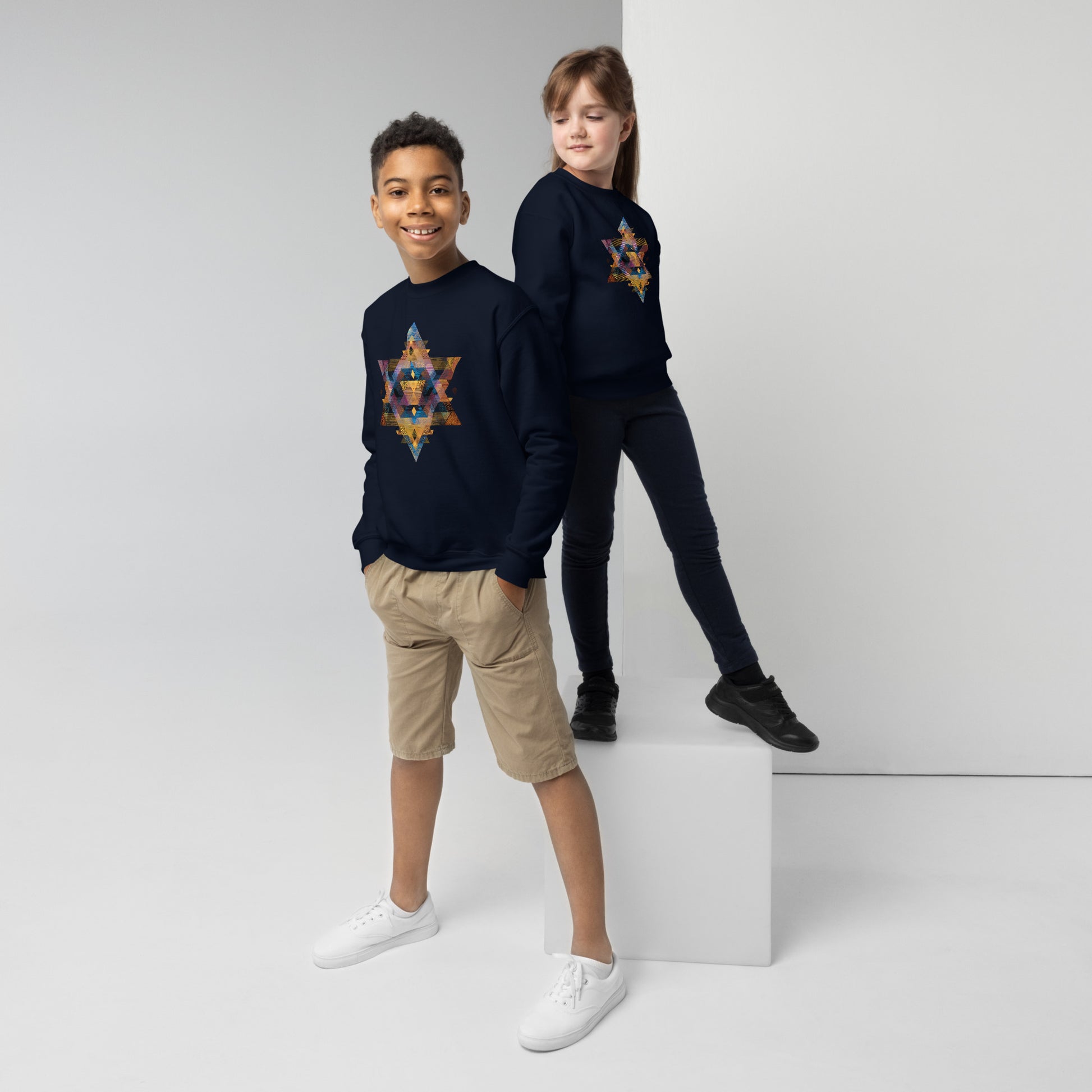 Star of David Geometric Youth Crew Neck Sweatshirt - American Zionist