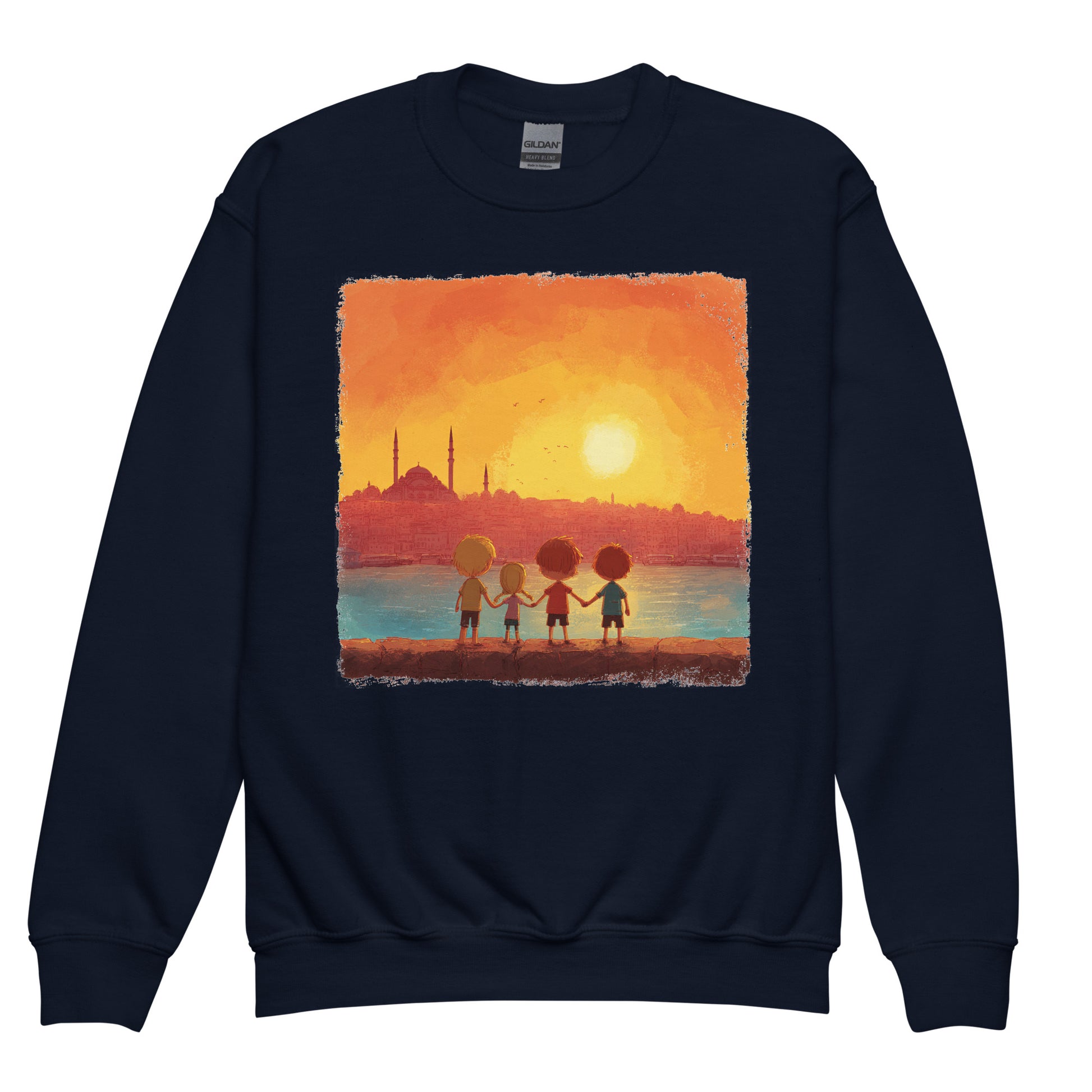 Jewish Kids Over Sunset Transparent Youth Crew Neck Sweatshirt - American Zionist