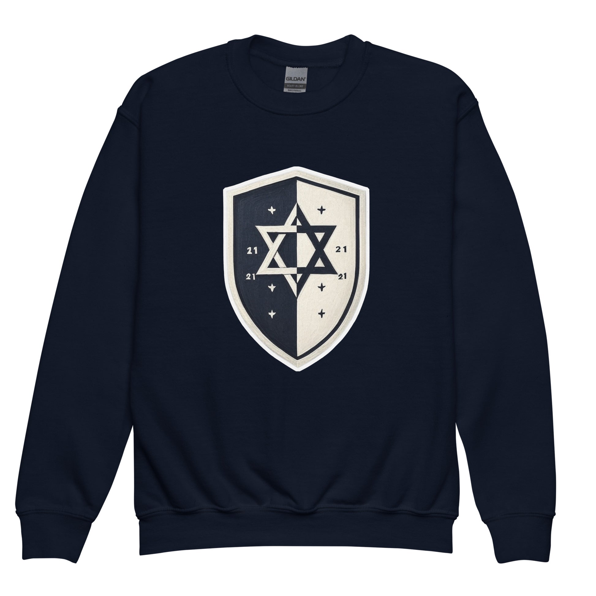 Black and White Shield Youth Crew Neck Sweatshirt - American Zionist