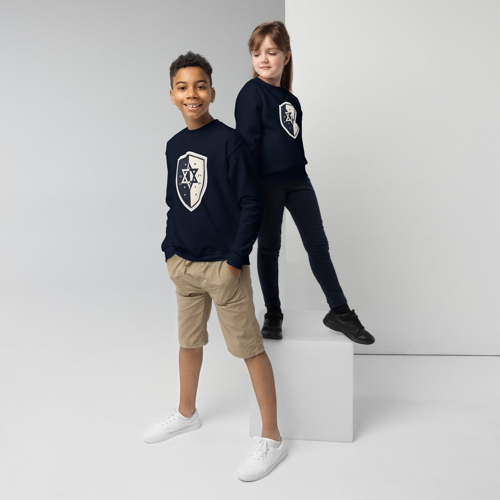 Black and White Shield Youth Crew Neck Sweatshirt - American Zionist