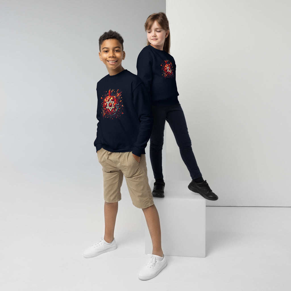 Pomegranate Star of David Youth Crew Neck Sweatshirt - American Zionist