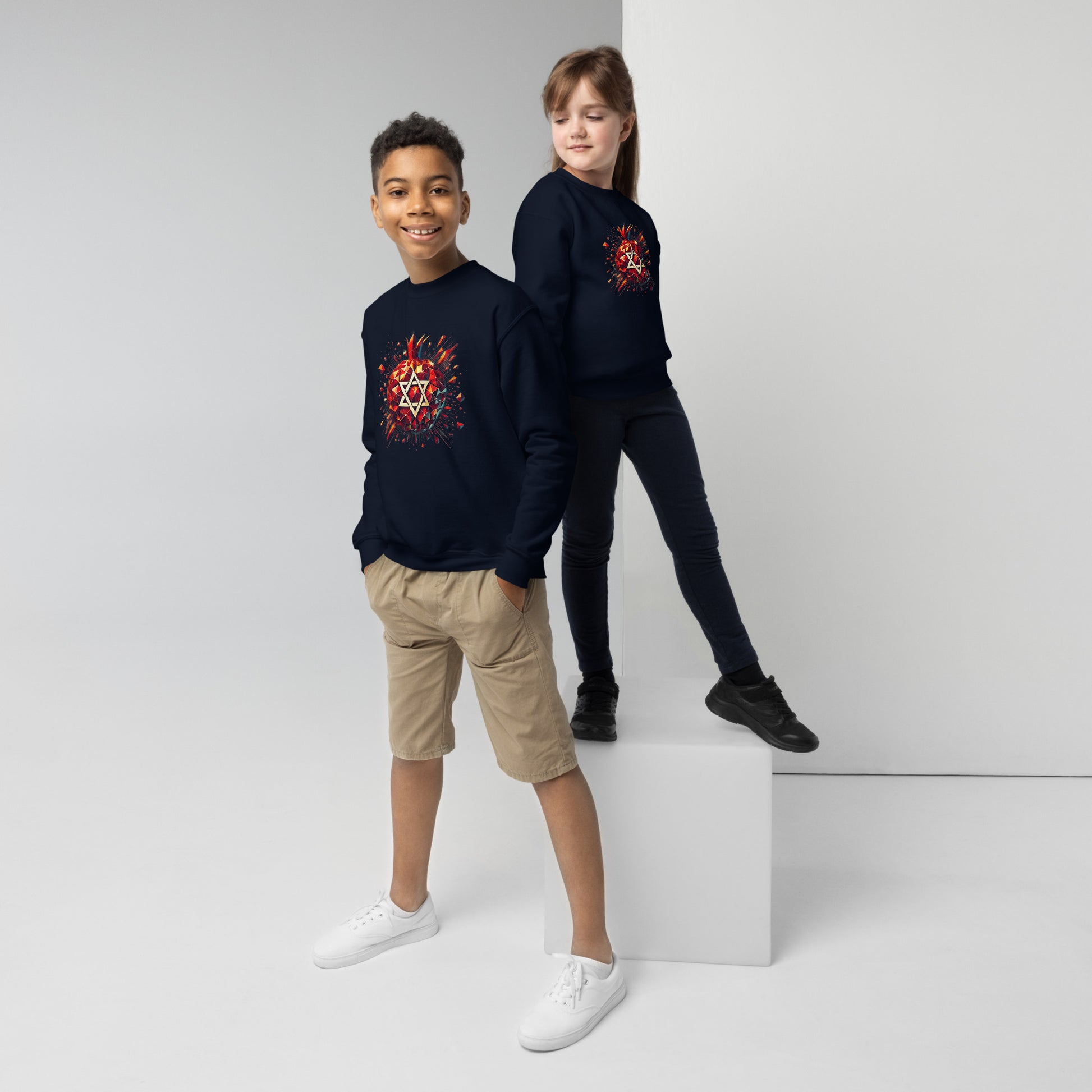 Pomegranate Star of David Youth Crew Neck Sweatshirt - American Zionist