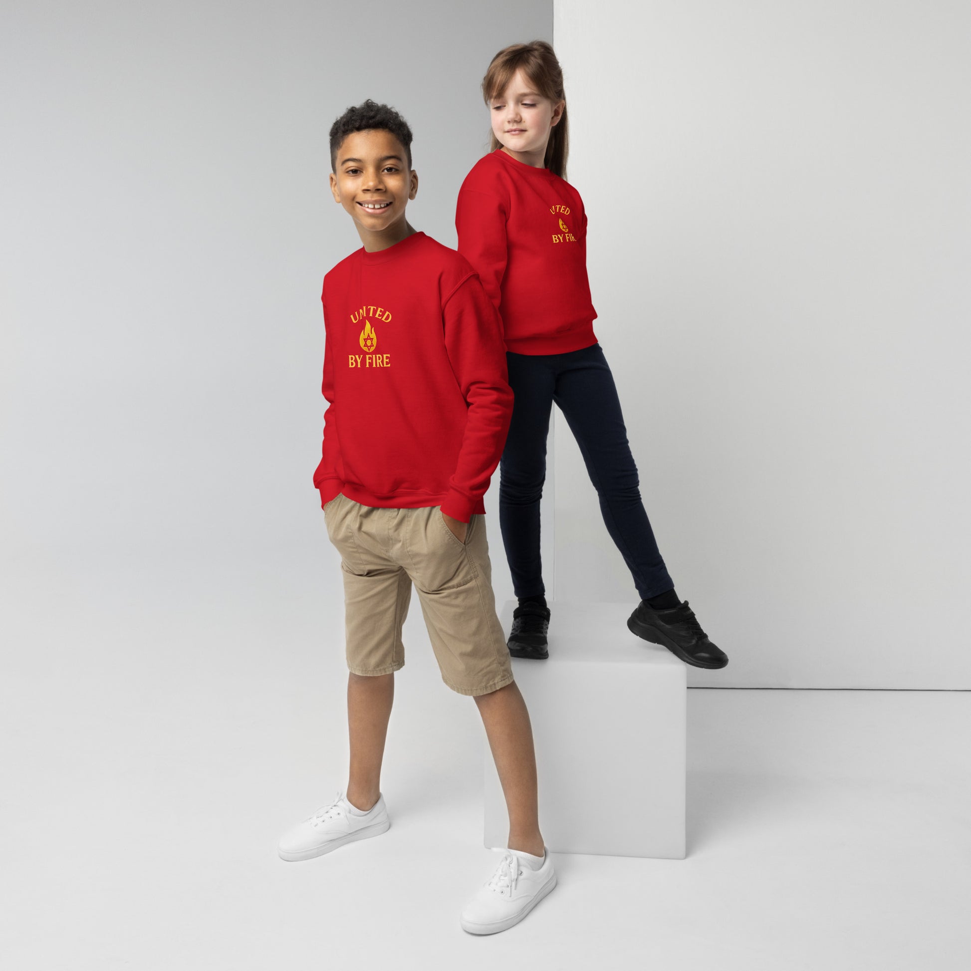 United - by - Fire Youth Crew Neck Sweatshirt - American Zionist
