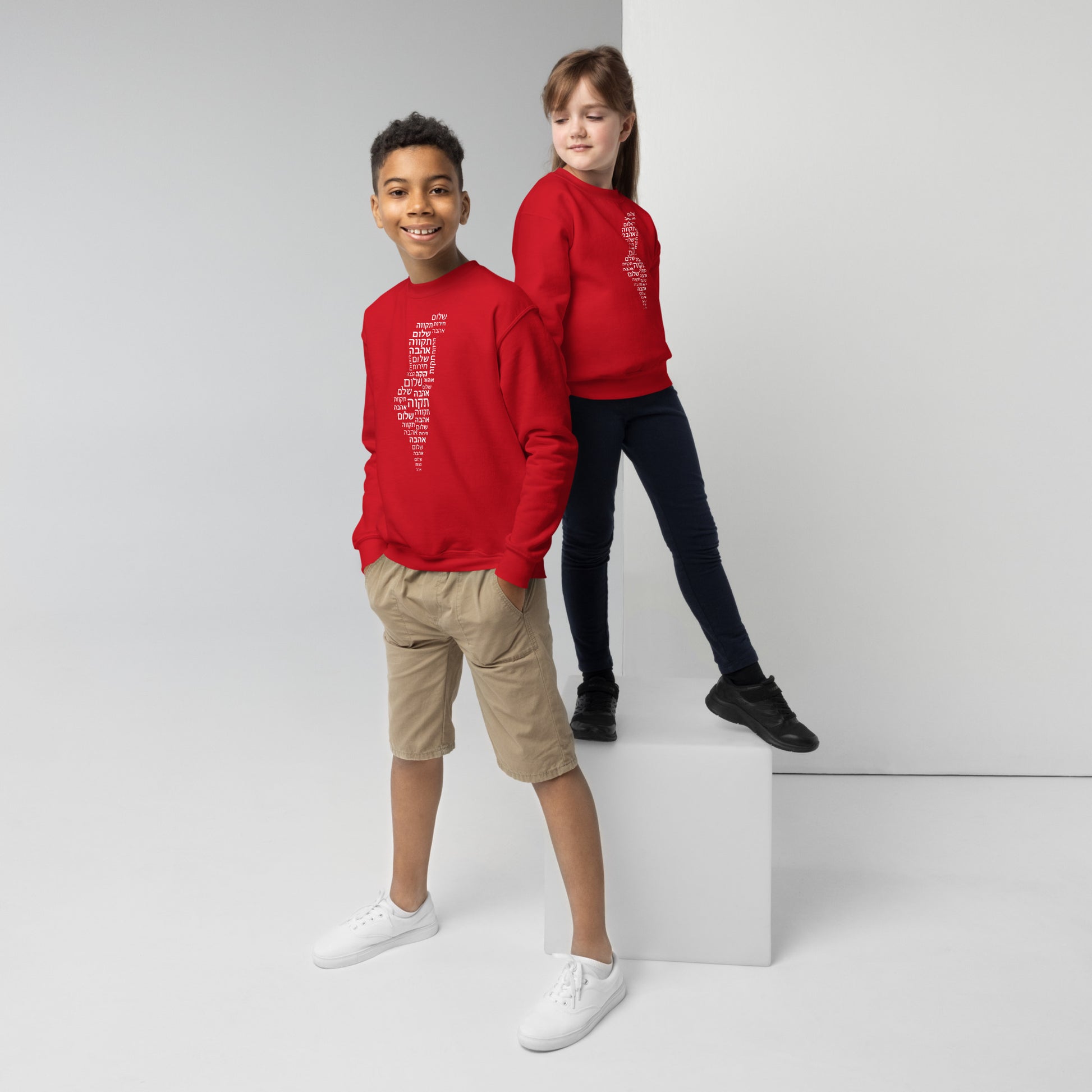 Hebrew Letters Youth Crew Neck Sweatshirt - American Zionist