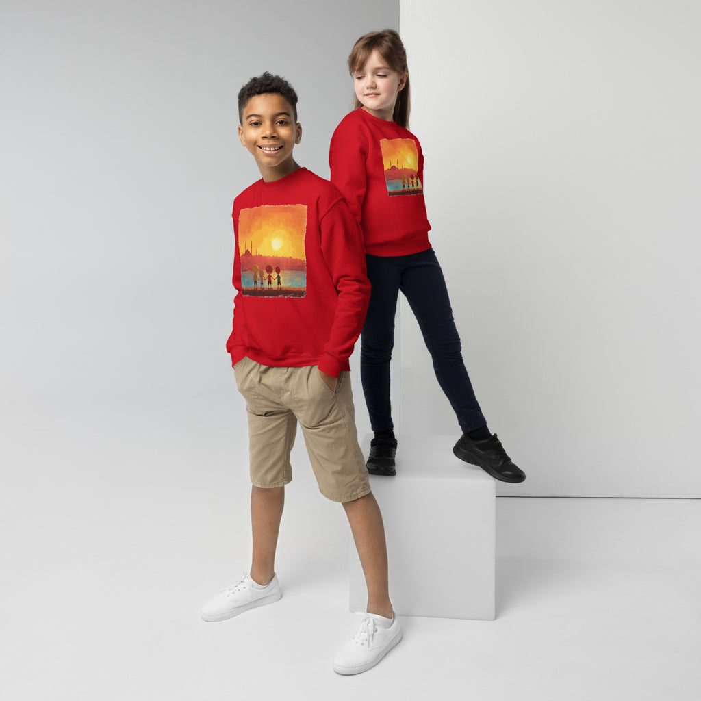 Jewish Kids Over Sunset Transparent Youth Crew Neck Sweatshirt - American Zionist