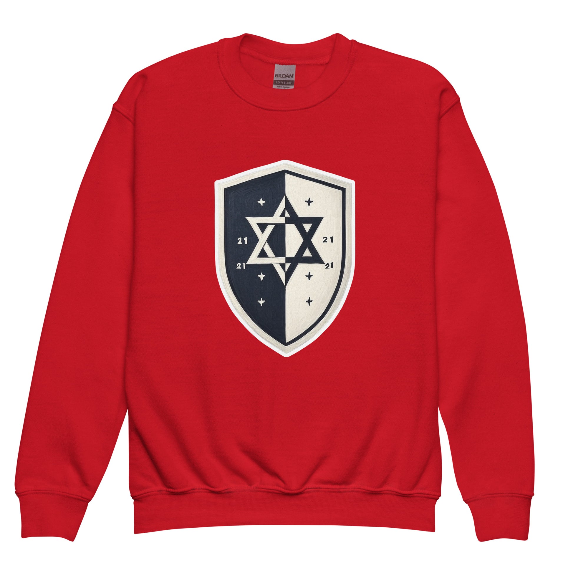 Black and White Shield Youth Crew Neck Sweatshirt - American Zionist