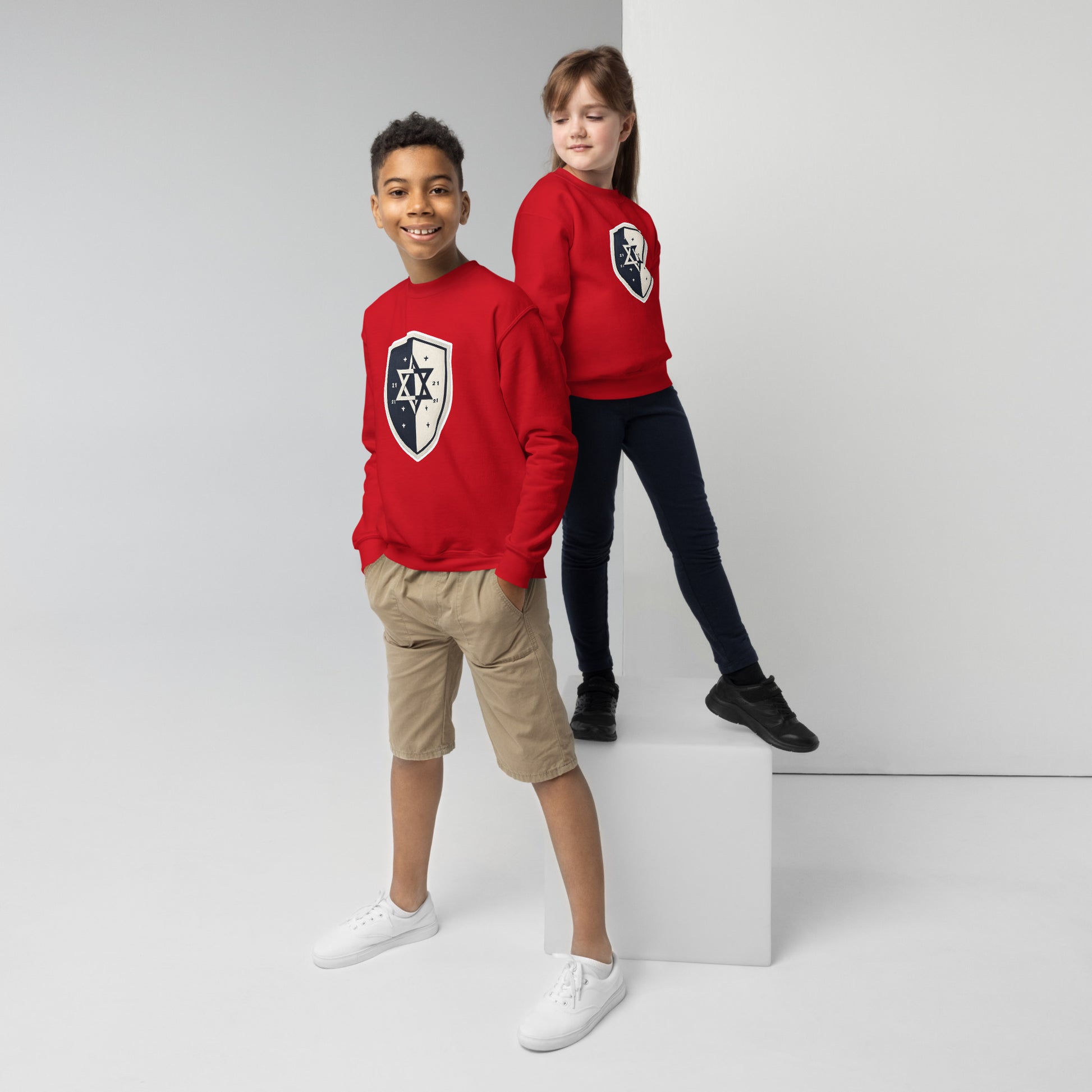 Black and White Shield Youth Crew Neck Sweatshirt - American Zionist