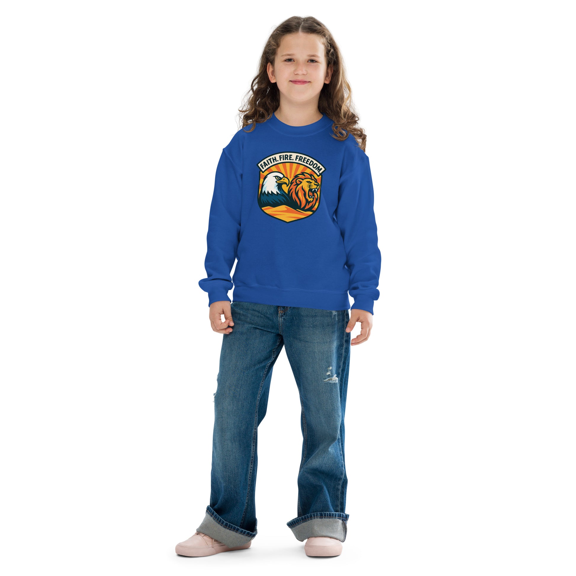 Lions Eagles Rise Youth Crew Neck Sweatshirt - American Zionist