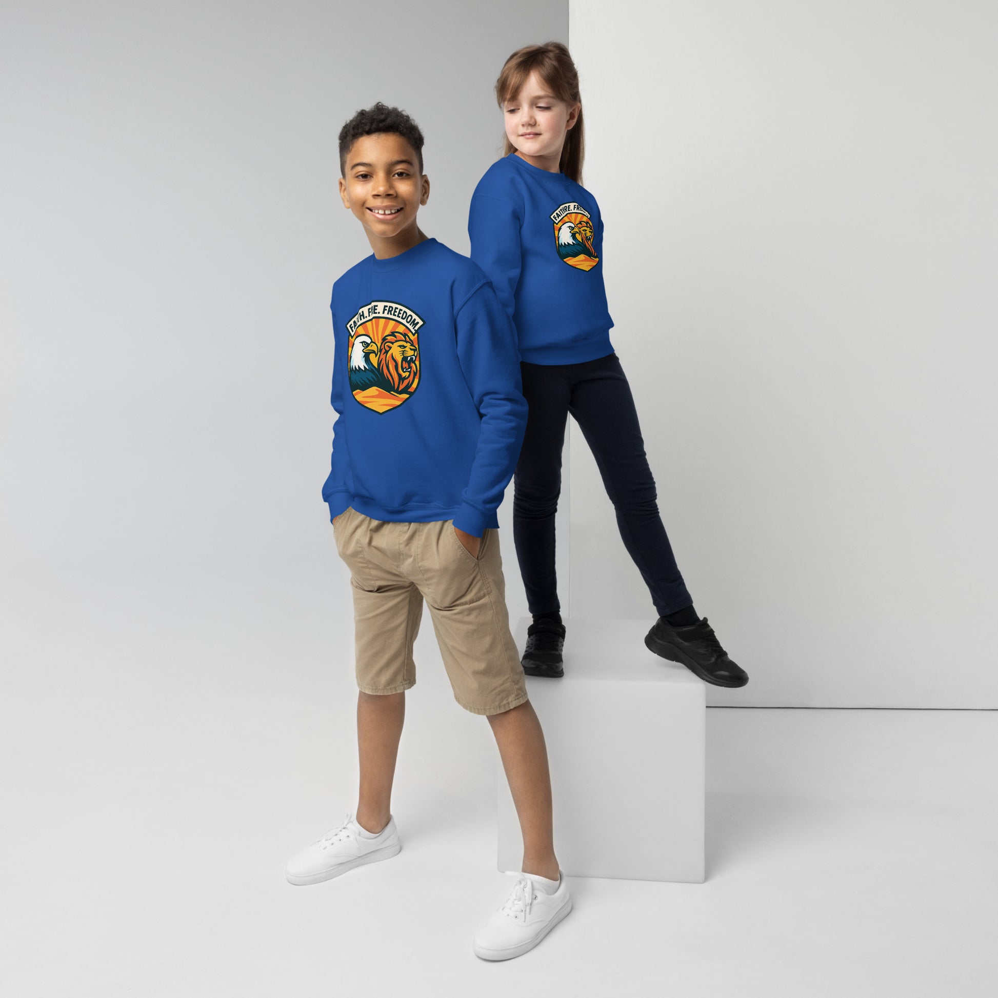 Lions Eagles Rise Youth Crew Neck Sweatshirt - American Zionist