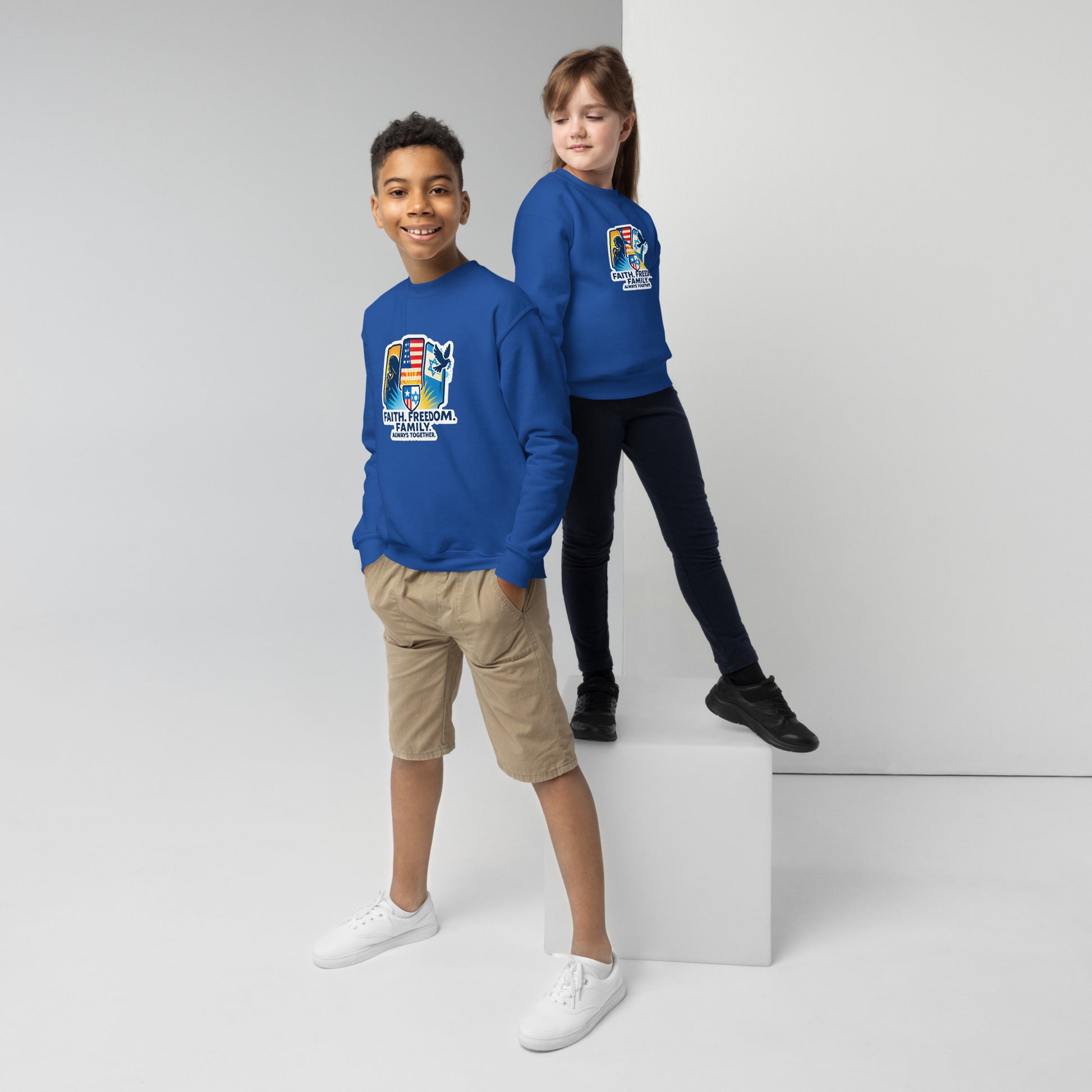 Faith Freedom Family Youth Crew Neck Sweatshirt - American Zionist