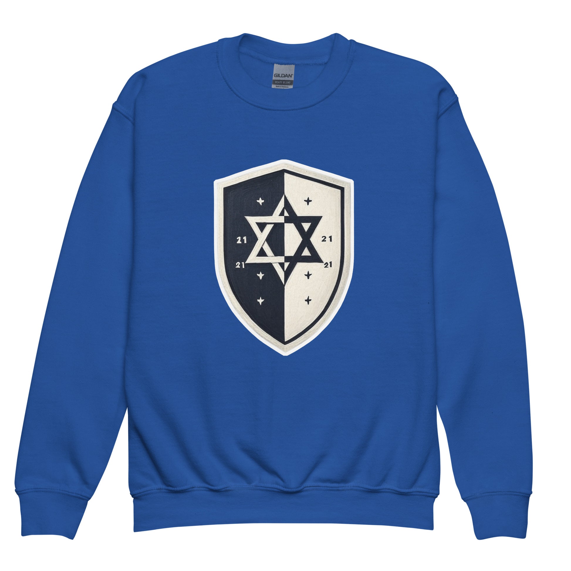 Black and White Shield Youth Crew Neck Sweatshirt - American Zionist