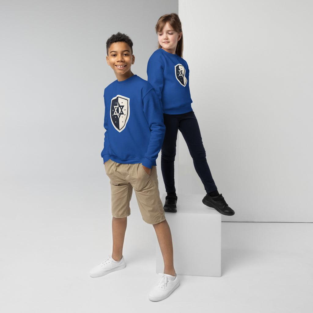 Black and White Shield Youth Crew Neck Sweatshirt - American Zionist