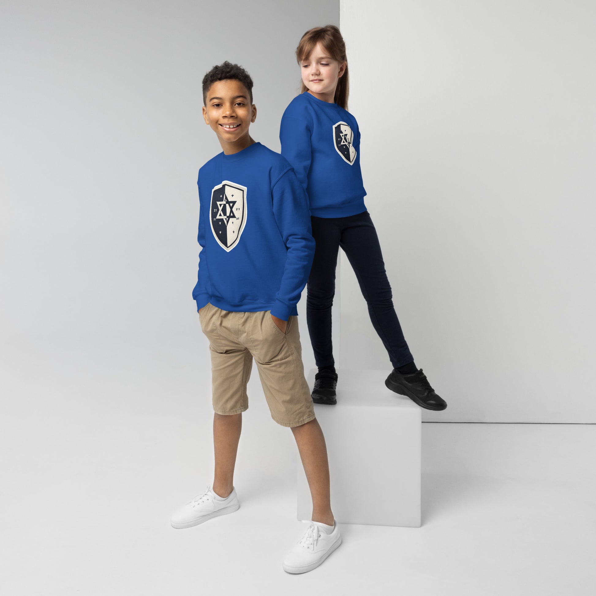 Black and White Shield Youth Crew Neck Sweatshirt - American Zionist