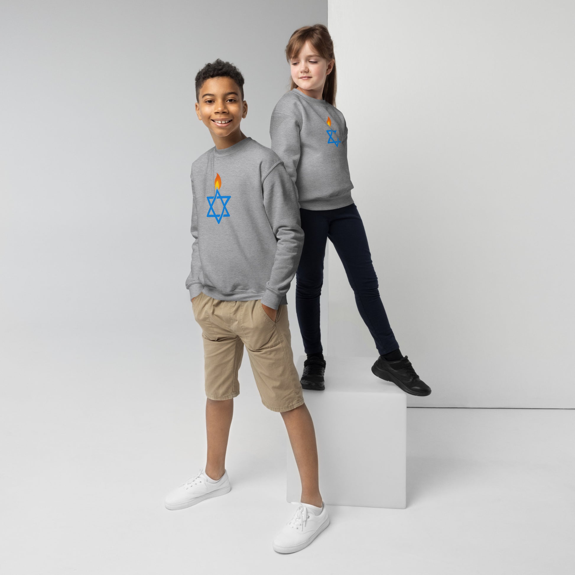 Fire Stars Of David Youth Crew Neck Sweatshirt - American Zionist