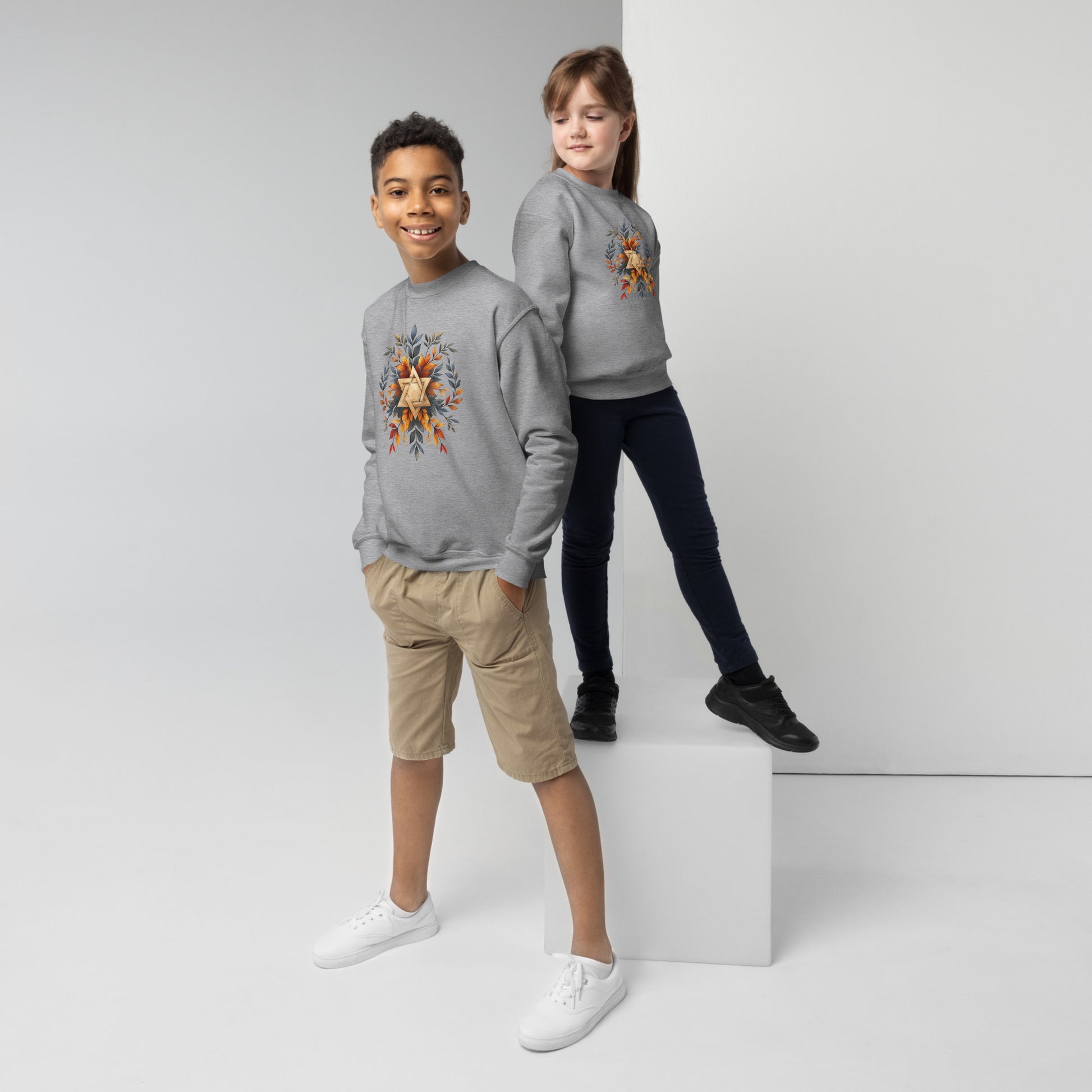 Star of David Wreath Youth Crew Neck Sweatshirt - American Zionist