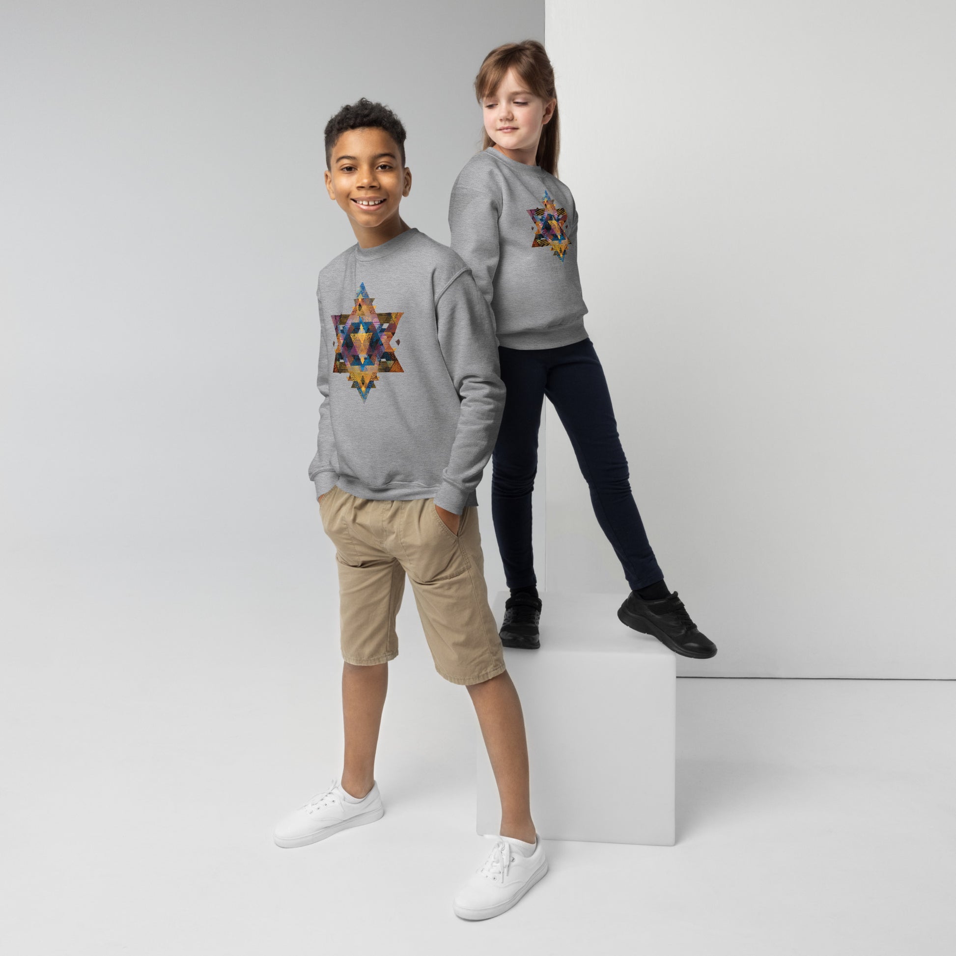 Star of David Geometric Youth Crew Neck Sweatshirt - American Zionist