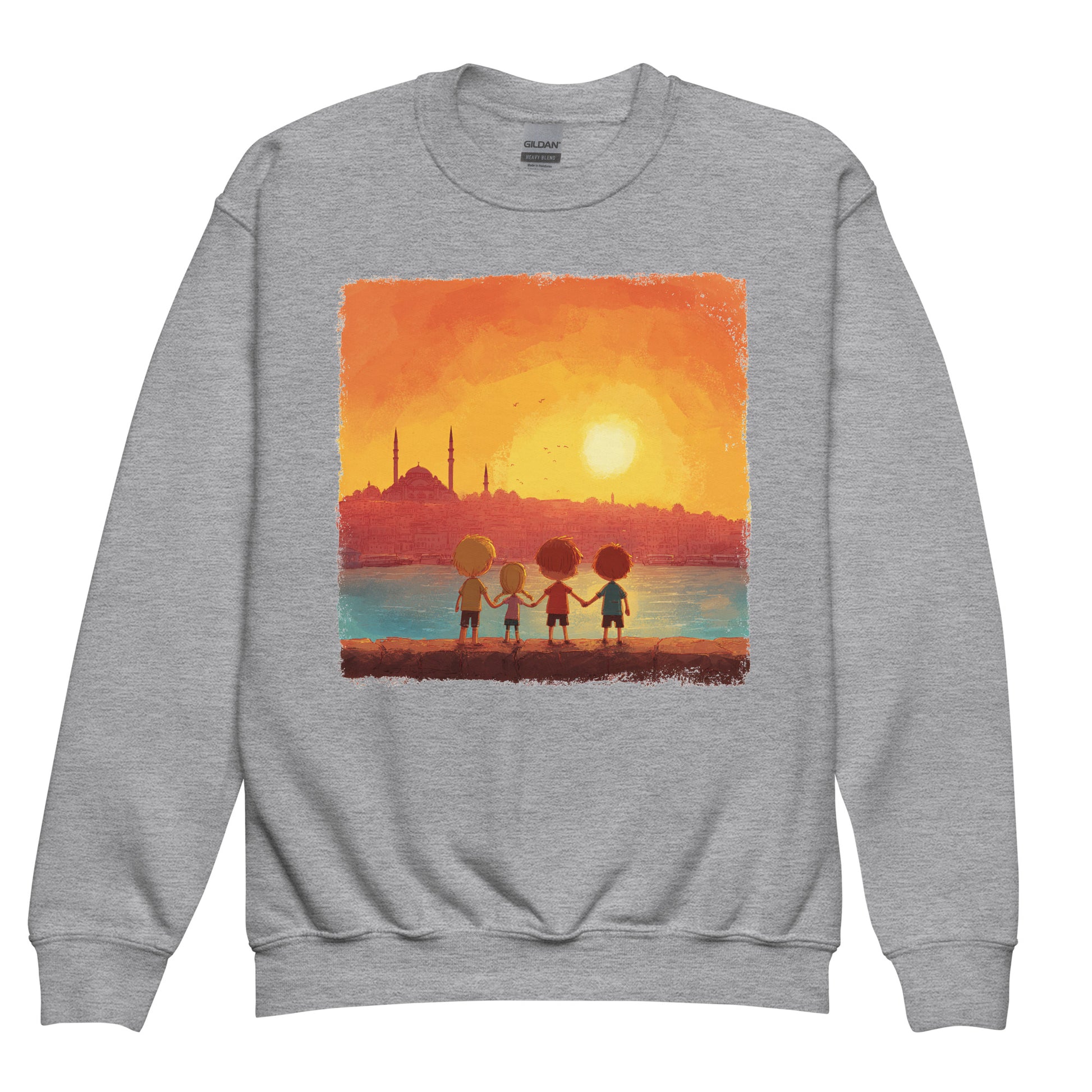 Jewish Kids Over Sunset Transparent Youth Crew Neck Sweatshirt - American Zionist