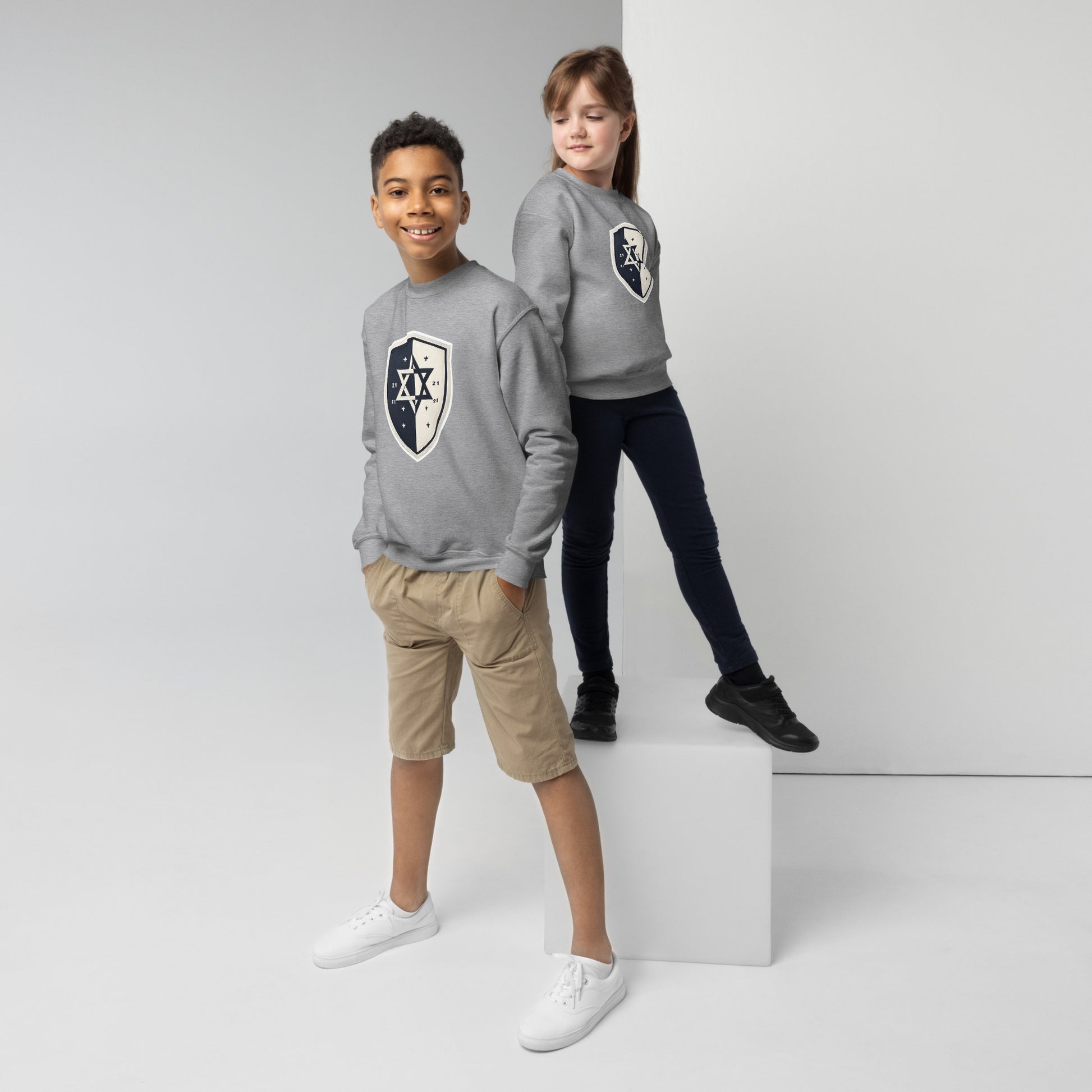 Black and White Shield Youth Crew Neck Sweatshirt - American Zionist