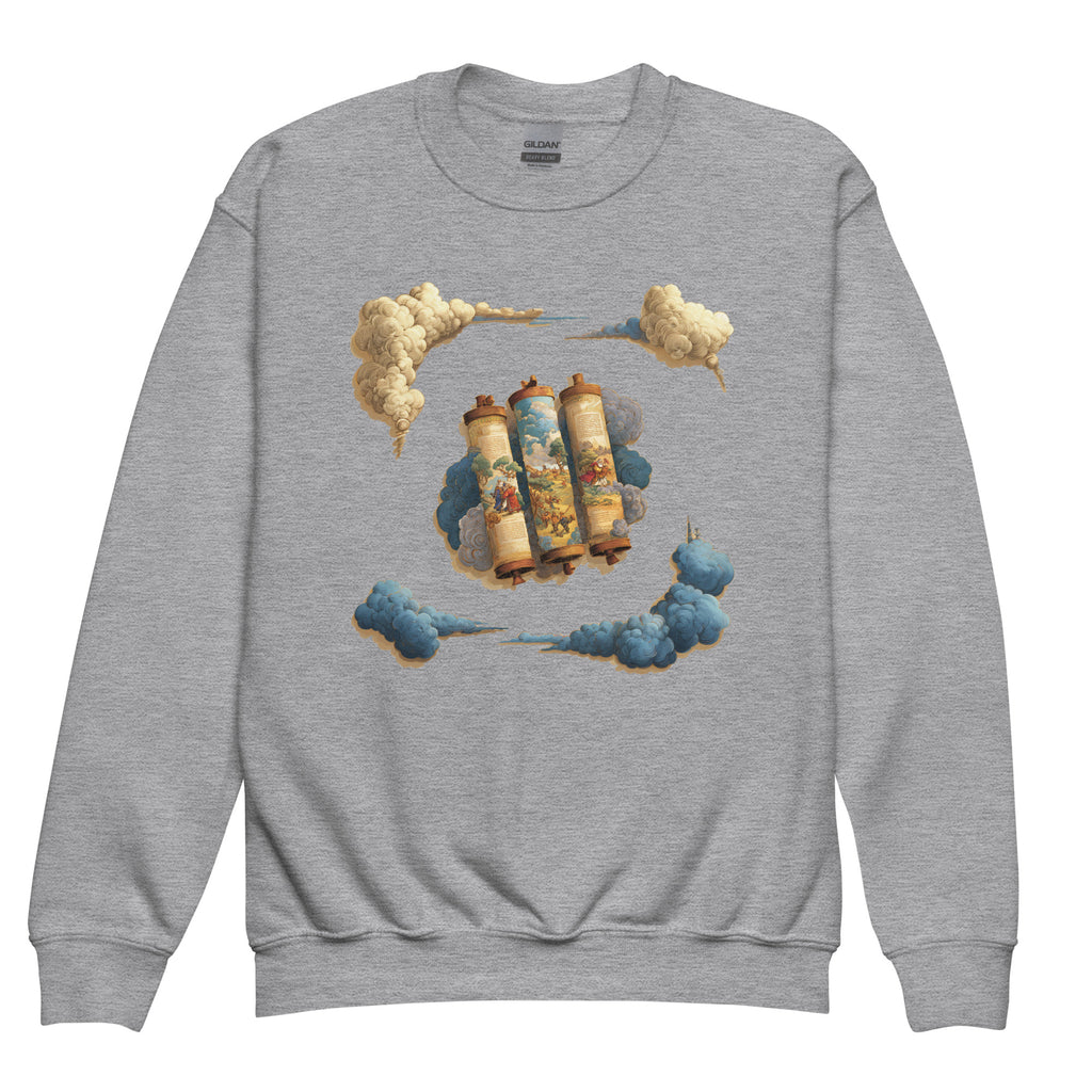 Cloudy Scroll of Moses Youth Crew Neck Sweatshirt - American Zionist