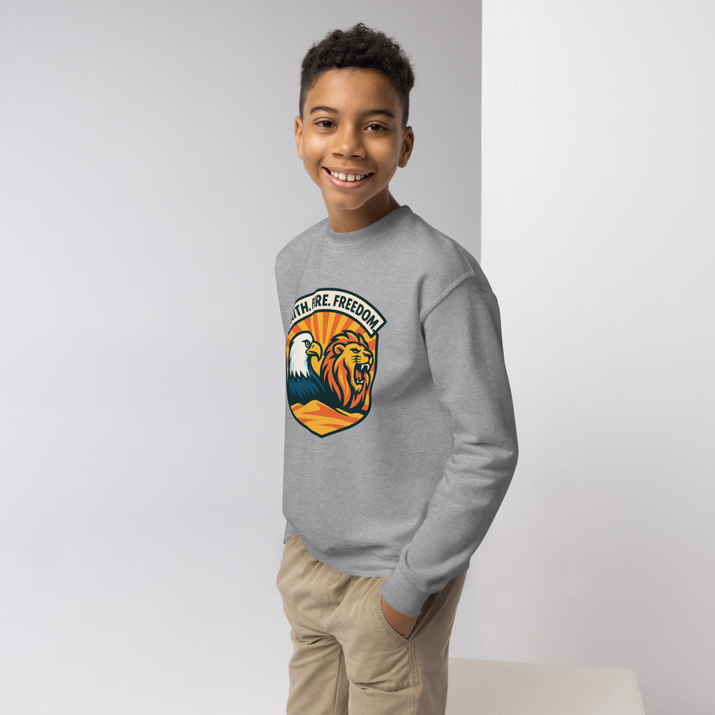 Lions Eagles Rise Youth Crew Neck Sweatshirt - American Zionist