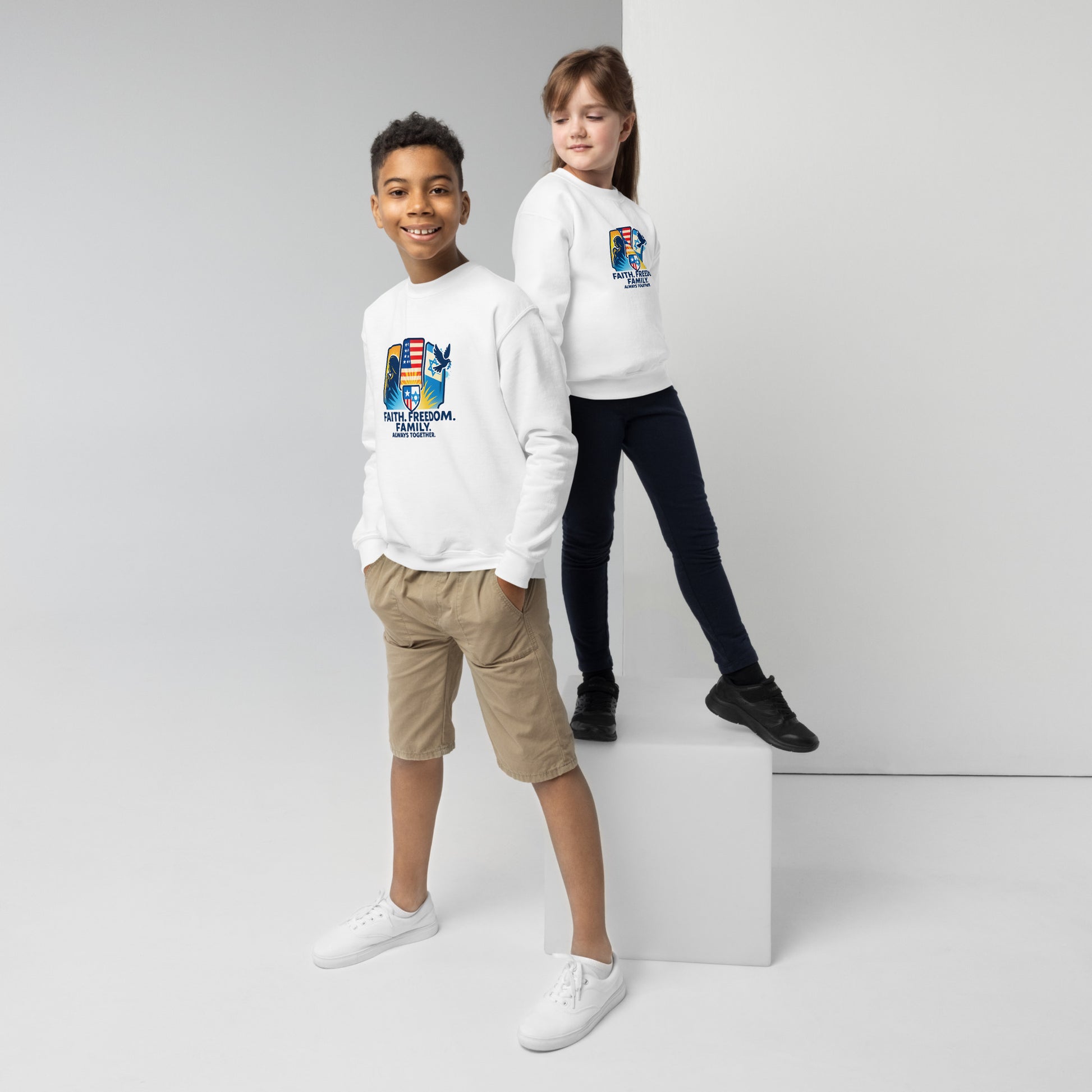 Faith Freedom Family Youth Crew Neck Sweatshirt - American Zionist