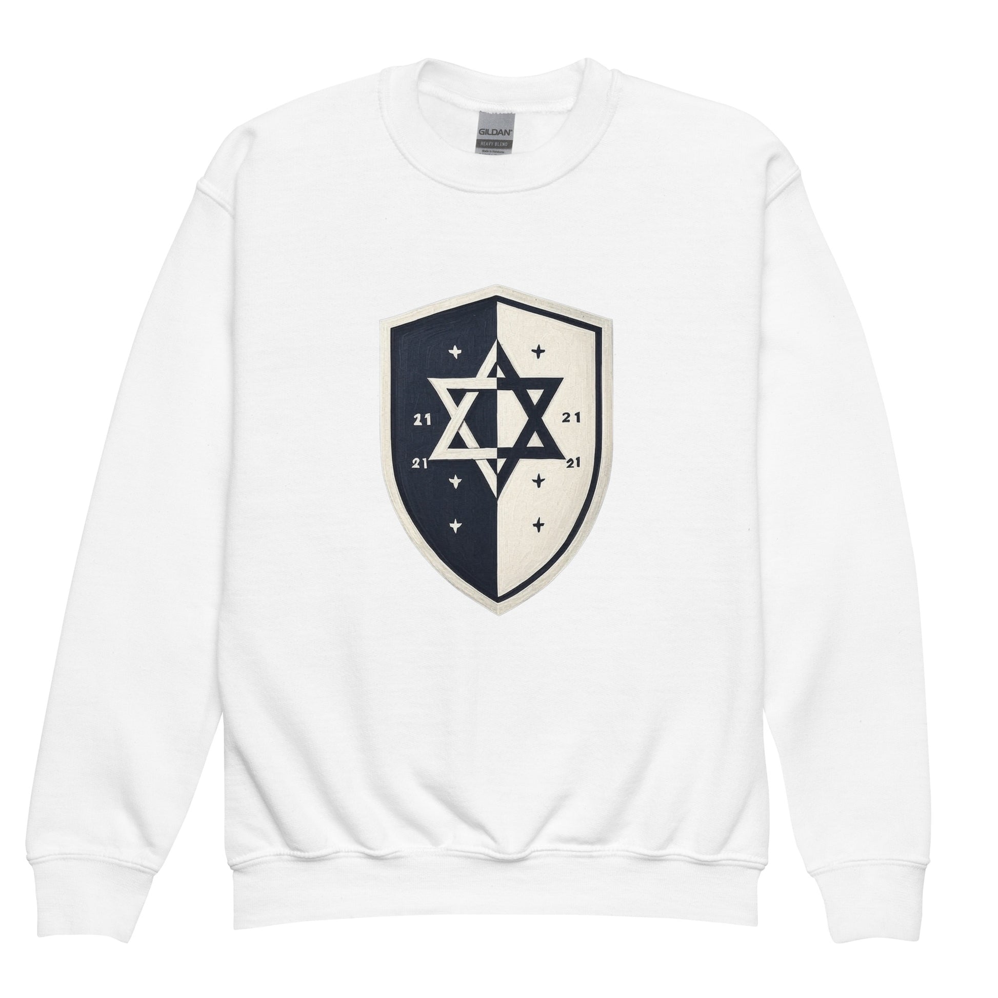 Black and White Shield Youth Crew Neck Sweatshirt - American Zionist