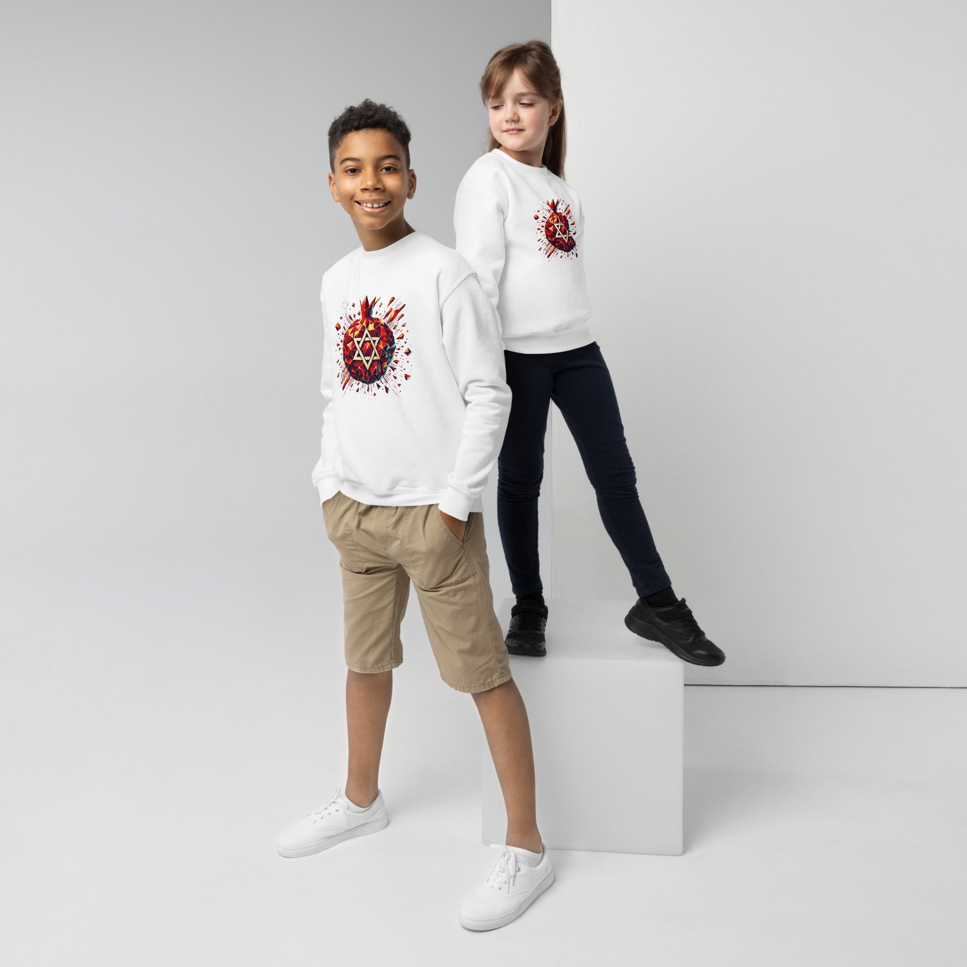 Pomegranate Star of David Youth Crew Neck Sweatshirt - American Zionist