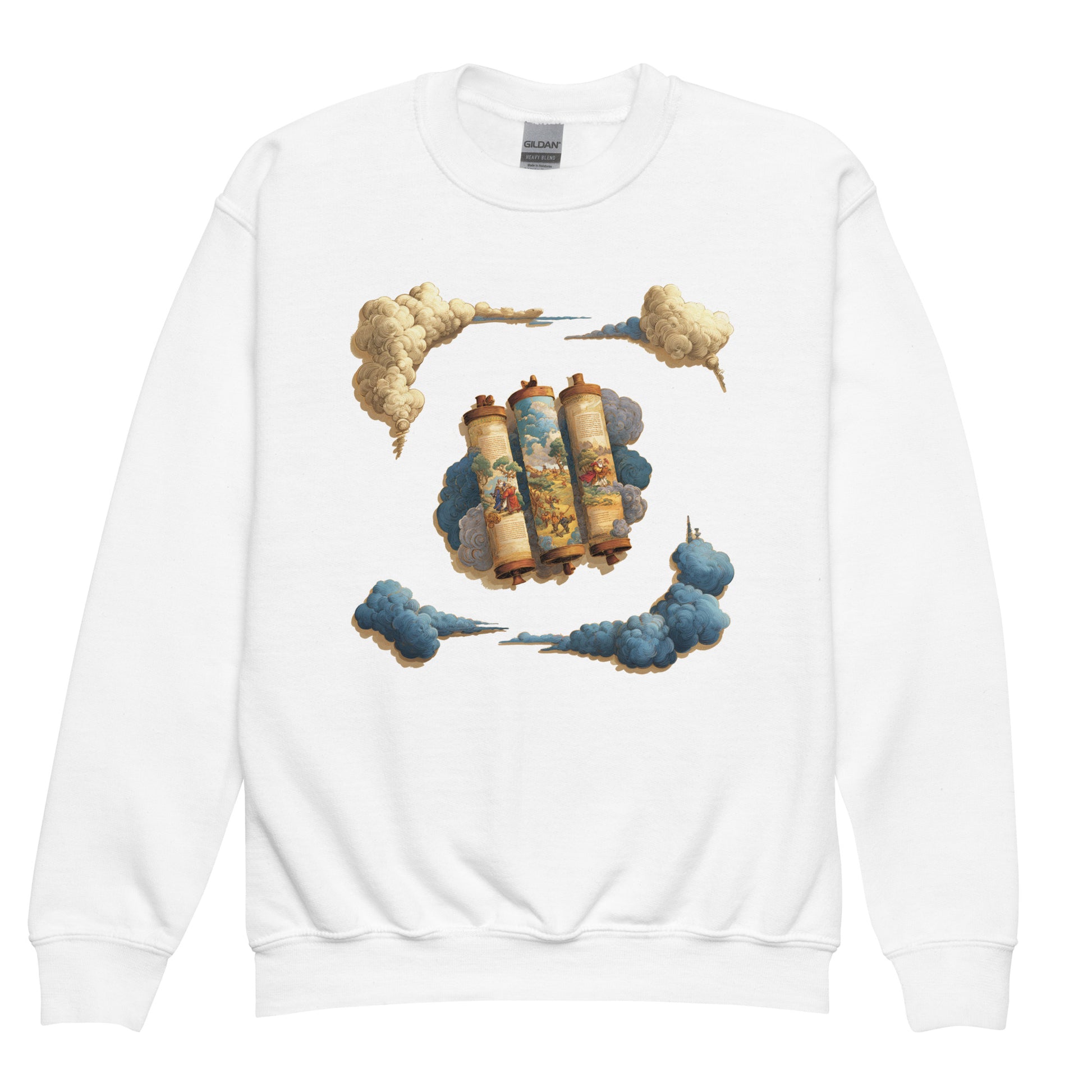 Cloudy Scroll of Moses Youth Crew Neck Sweatshirt - American Zionist