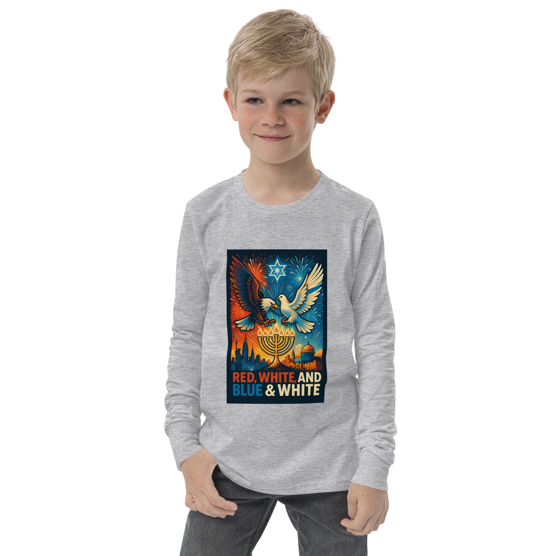 Red, White and Blue Youth Long Sleeve Tee - American Zionist
