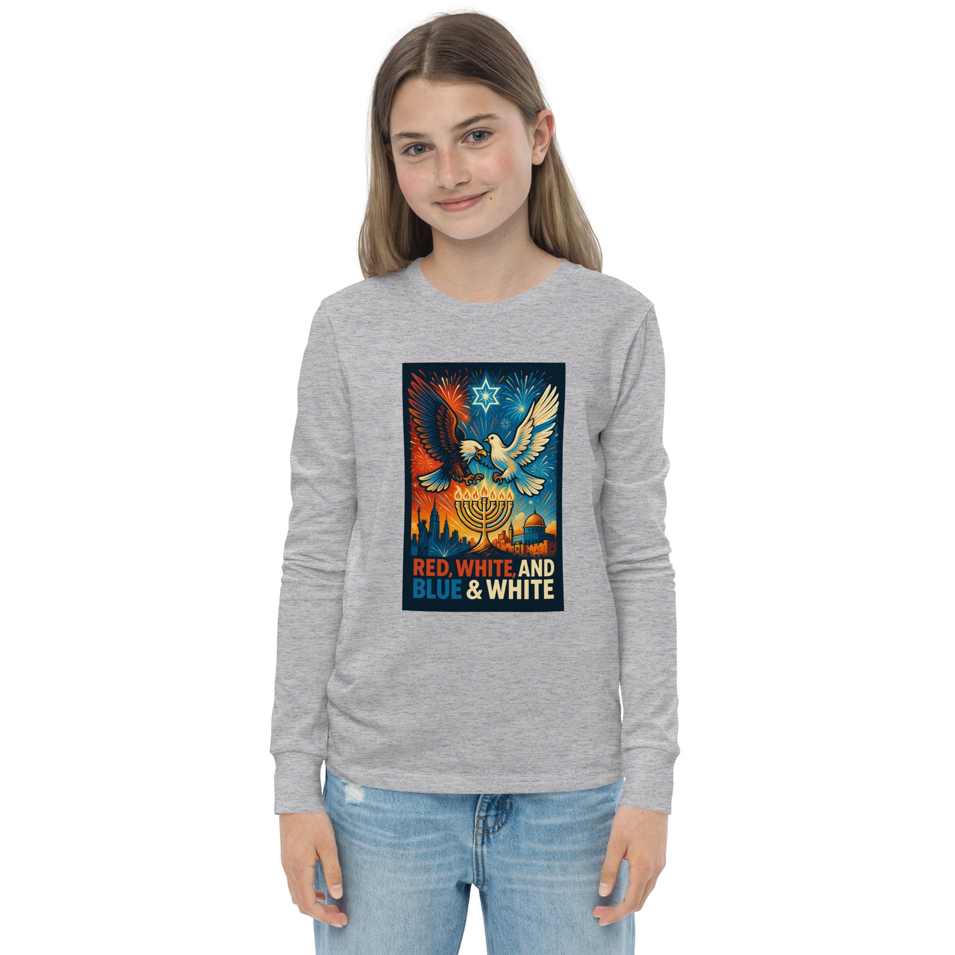 Red, White and Blue Youth Long Sleeve Tee - American Zionist