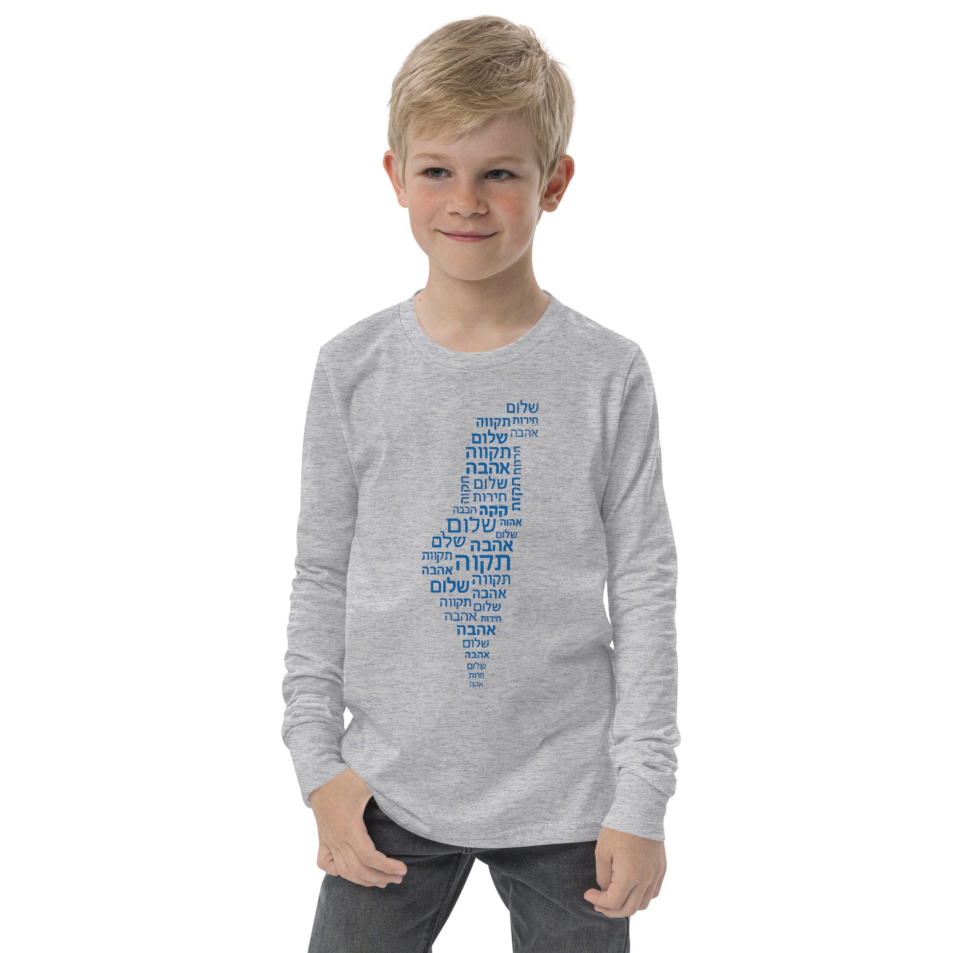 Hebrew Letters Youth Long Sleeve Tee - American Zionist