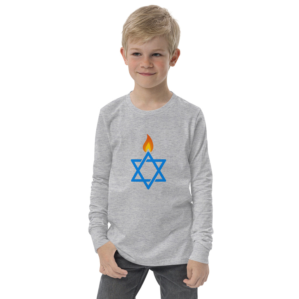 Fire Stars Of David Youth Long Sleeve Tee - American Zionist