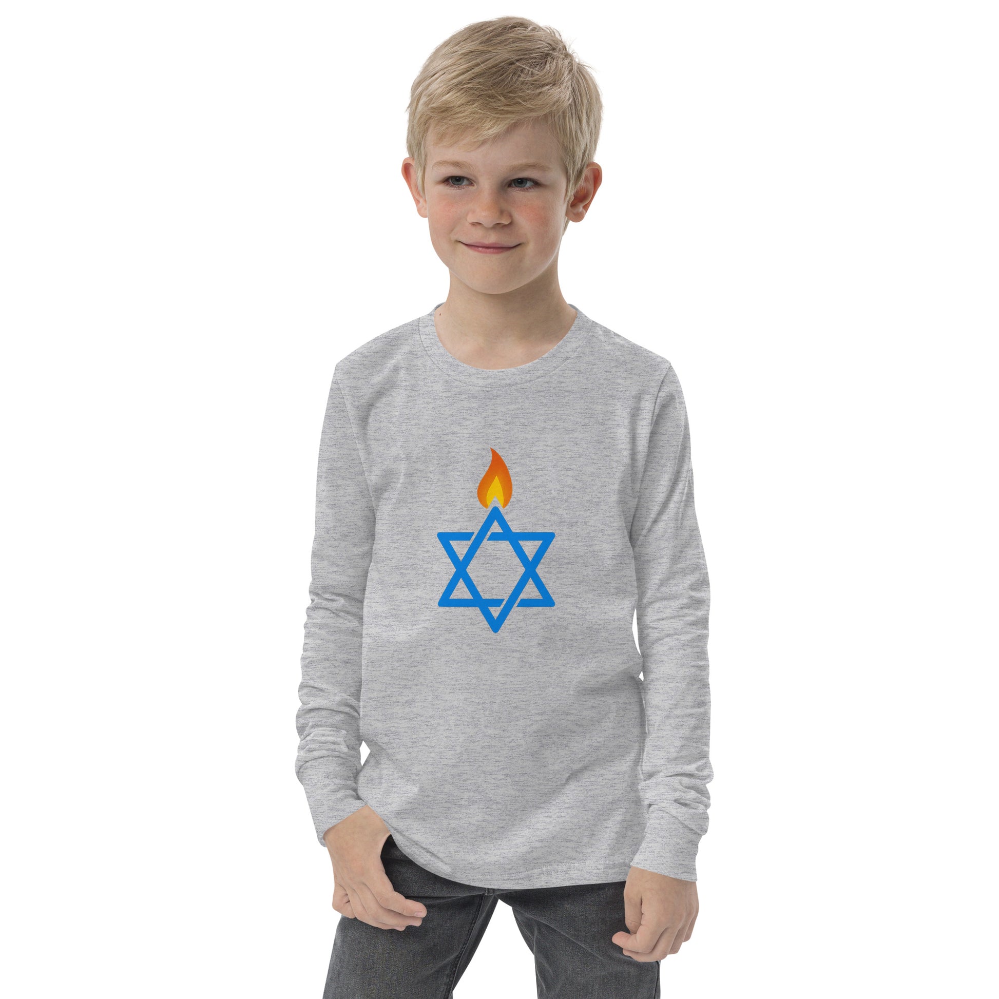 Fire Stars Of David Youth Long Sleeve Tee - American Zionist