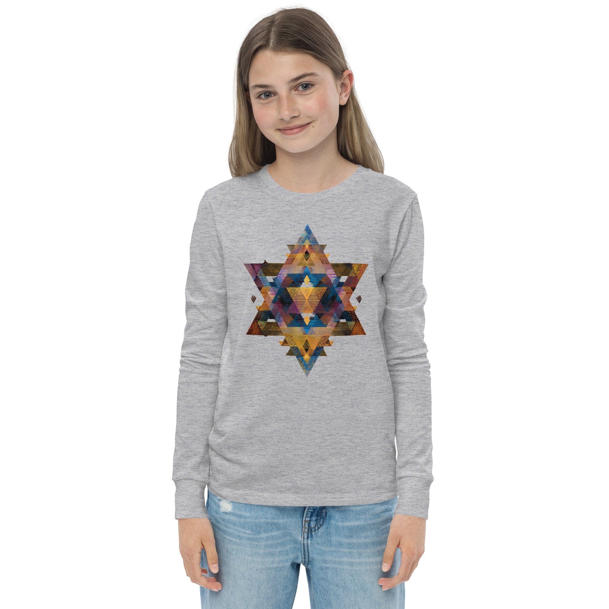 Star of David Geometric Youth Long Sleeve Tee - American Zionist