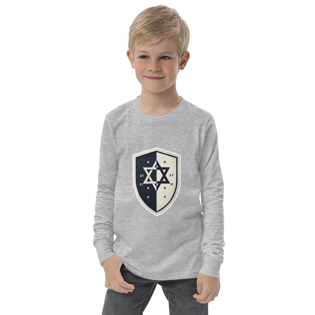 Black and White Shield Youth Long Sleeve Tee - American Zionist