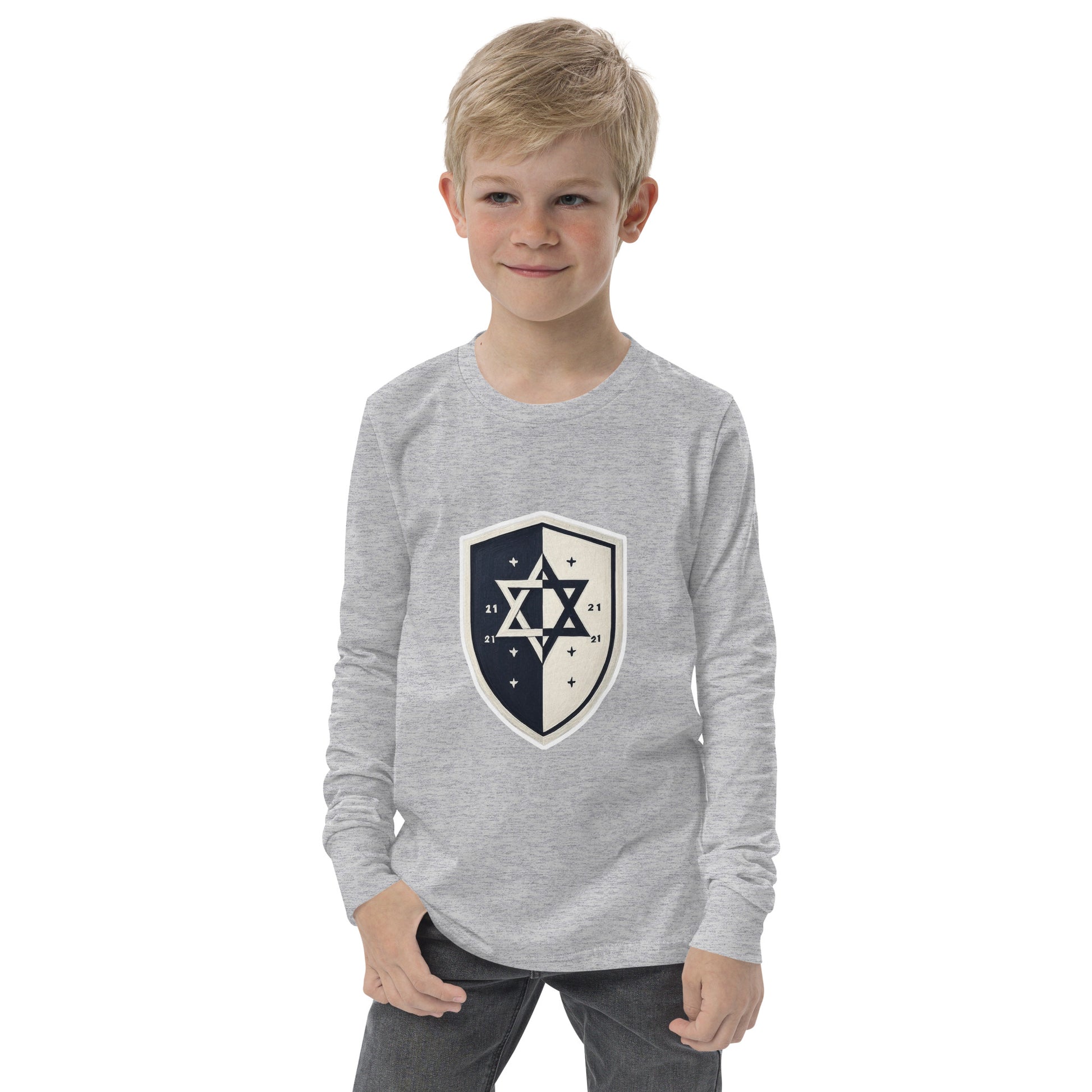 Black and White Shield Youth Long Sleeve Tee - American Zionist
