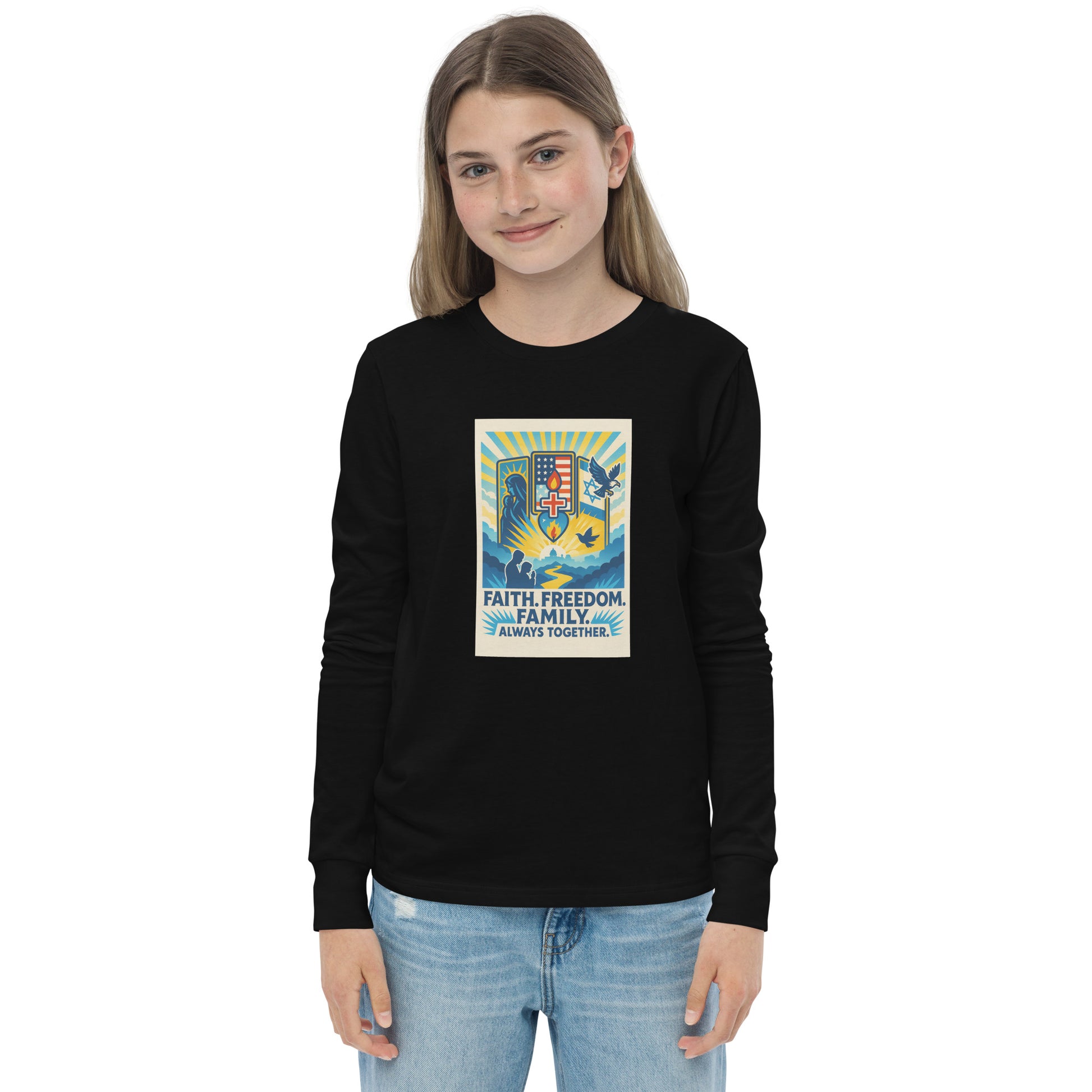 Faith Freedom Family Youth Long Sleeve Tee - American Zionist