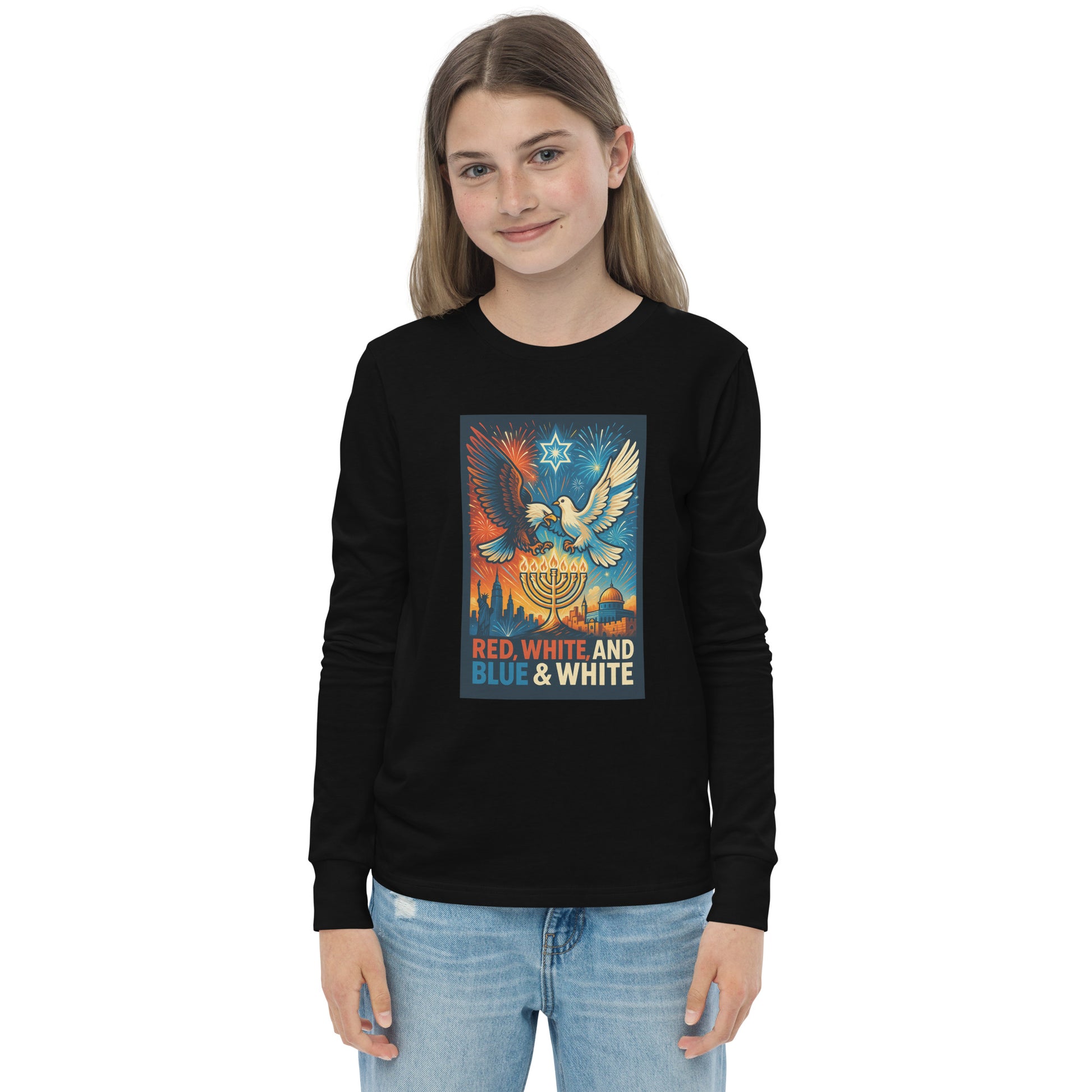 Red, White and Blue Youth Long Sleeve Tee - American Zionist