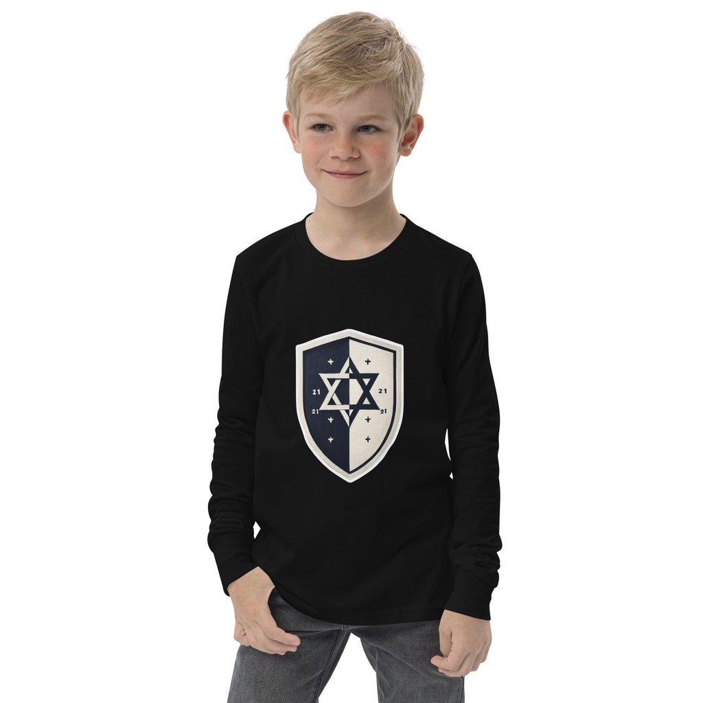 Black and White Shield Youth Long Sleeve Tee - American Zionist
