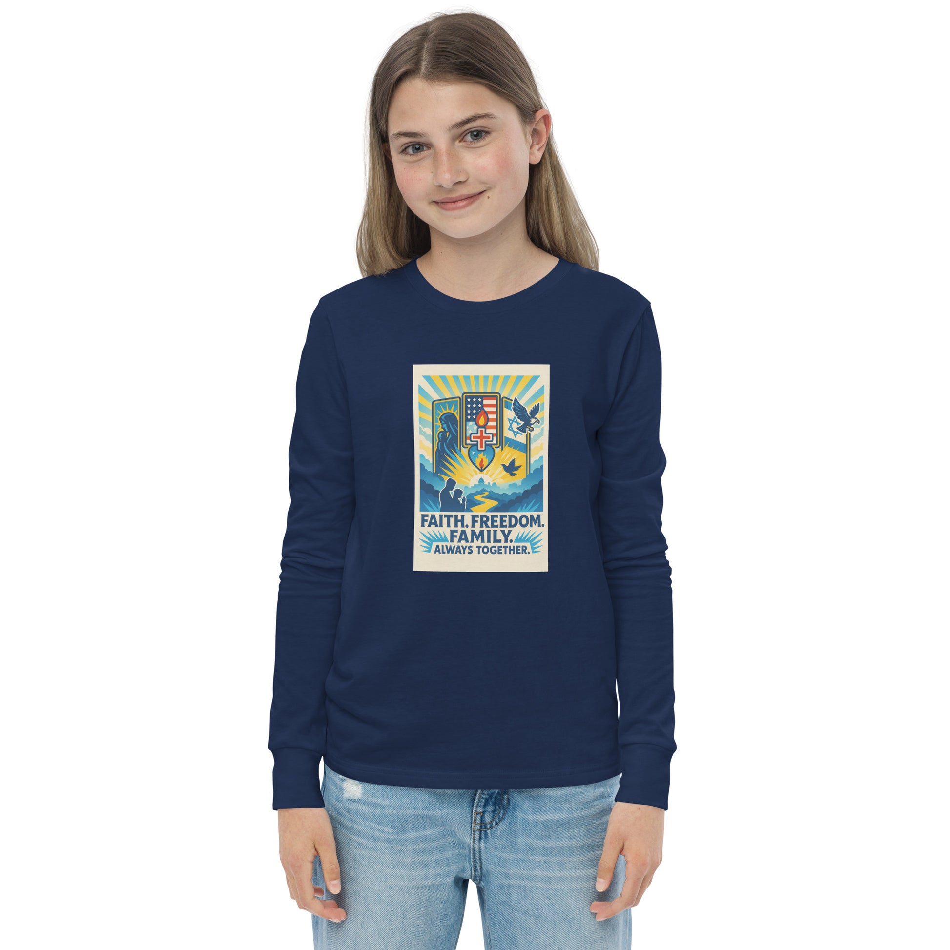 Faith Freedom Family Youth Long Sleeve Tee - American Zionist
