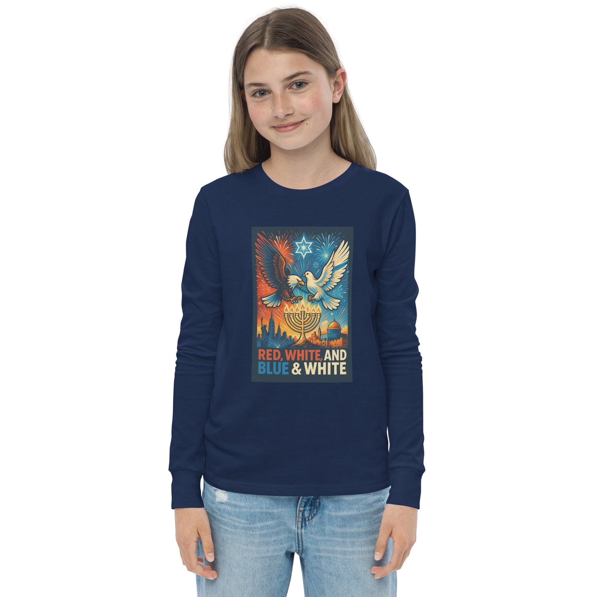 Red, White and Blue Youth Long Sleeve Tee - American Zionist