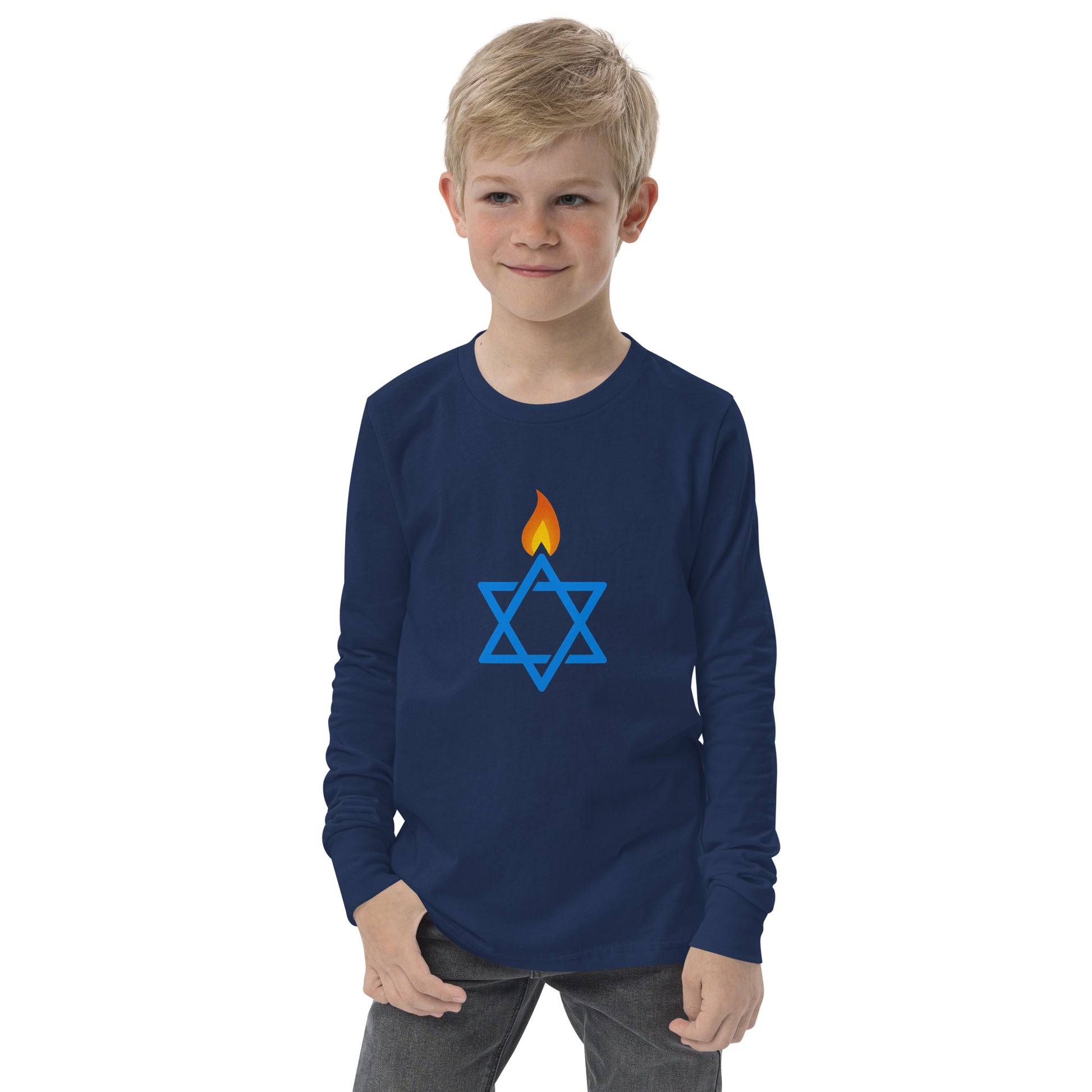 Fire Stars Of David Youth Long Sleeve Tee - American Zionist