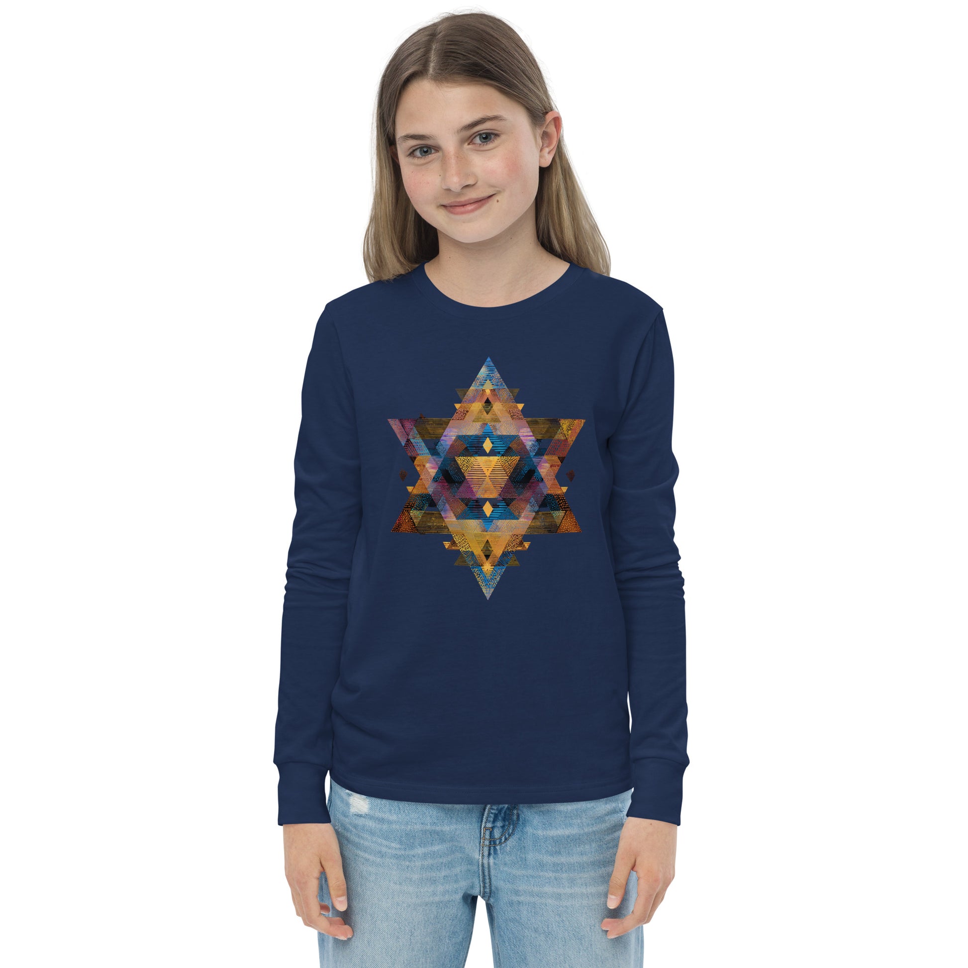 Star of David Geometric Youth Long Sleeve Tee - American Zionist