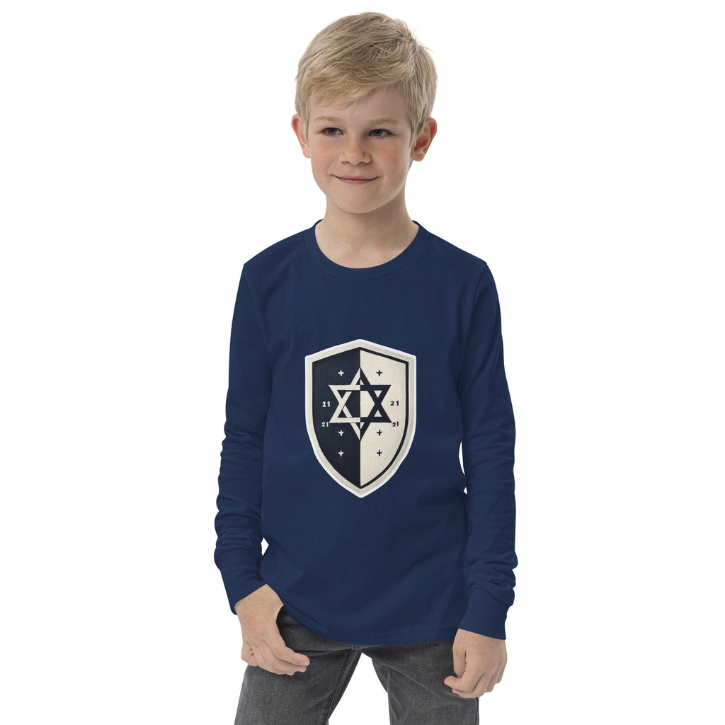 Black and White Shield Youth Long Sleeve Tee - American Zionist