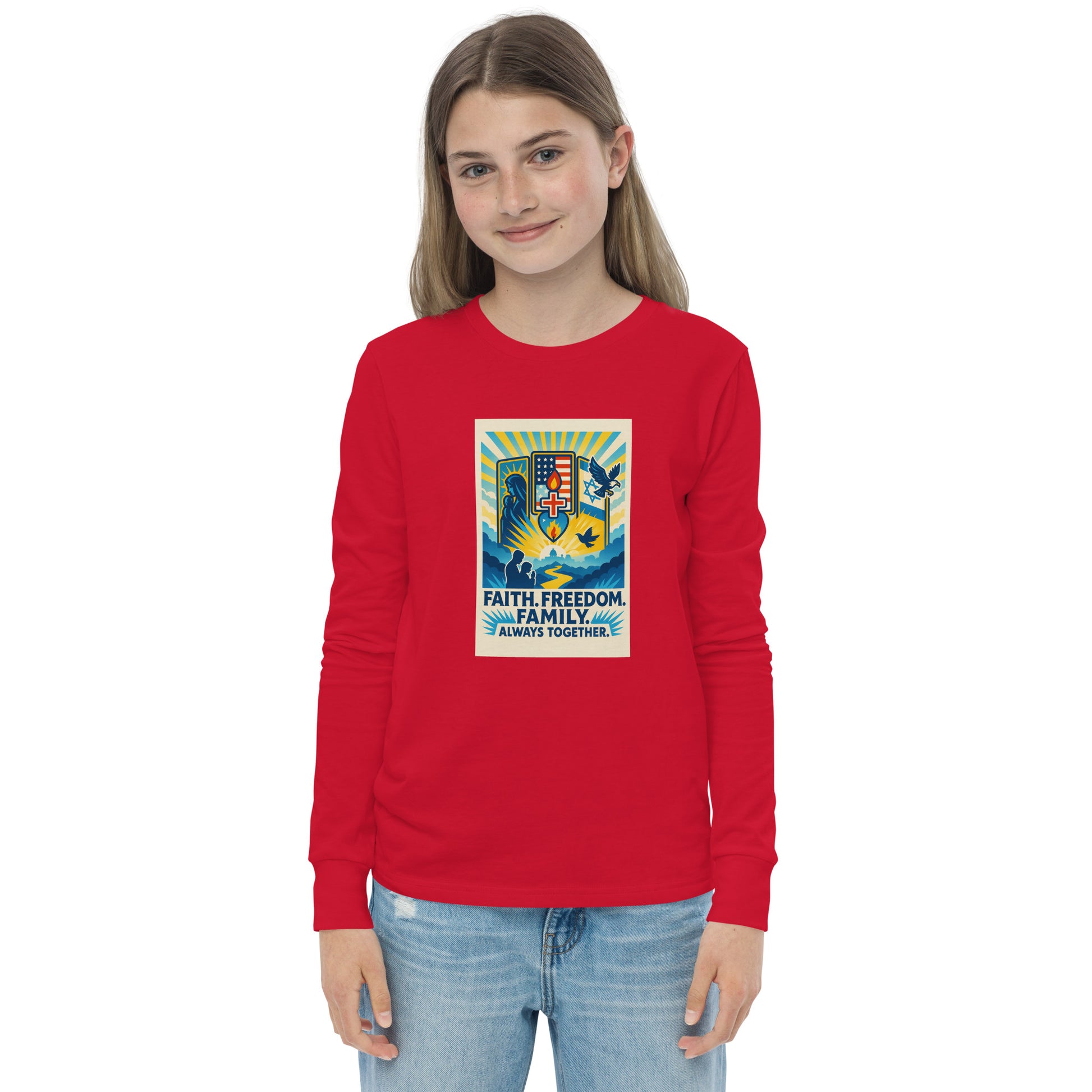Faith Freedom Family Youth Long Sleeve Tee - American Zionist