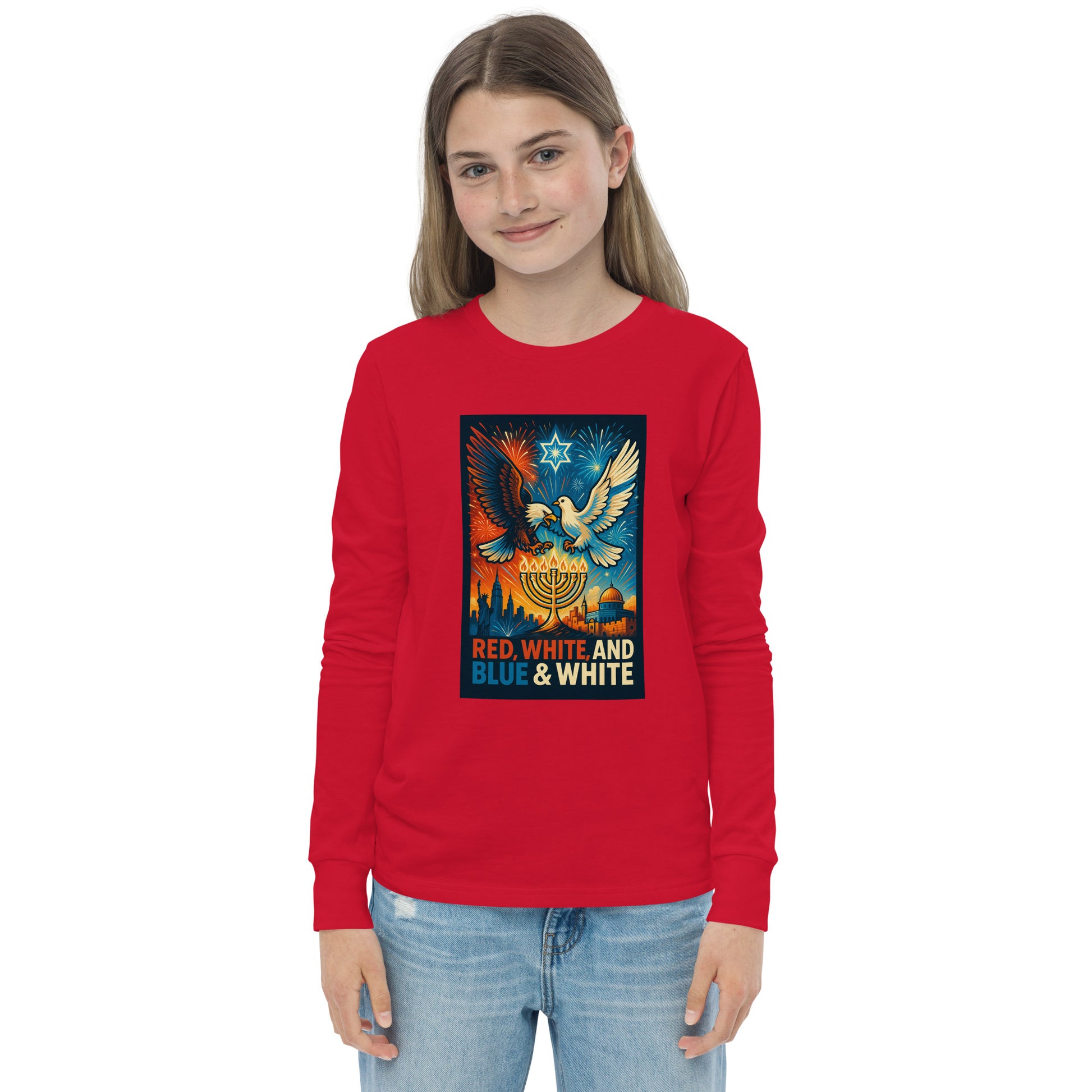 Red, White and Blue Youth Long Sleeve Tee - American Zionist