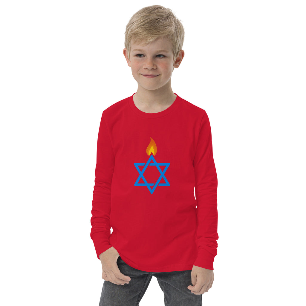 Fire Stars Of David Youth Long Sleeve Tee - American Zionist